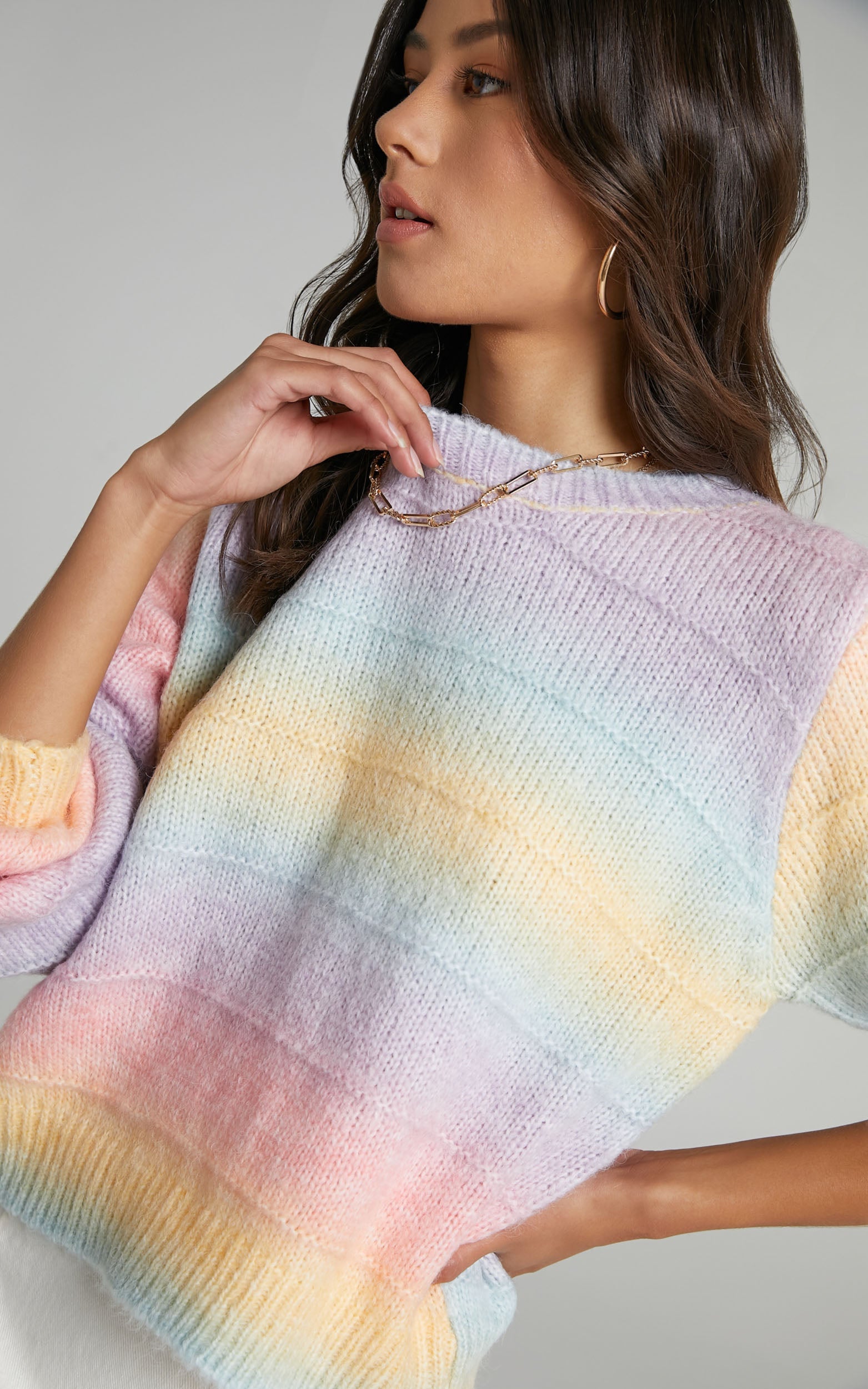 Over The Rainbow Long Sleeve Cable Knit Jumper in Multi