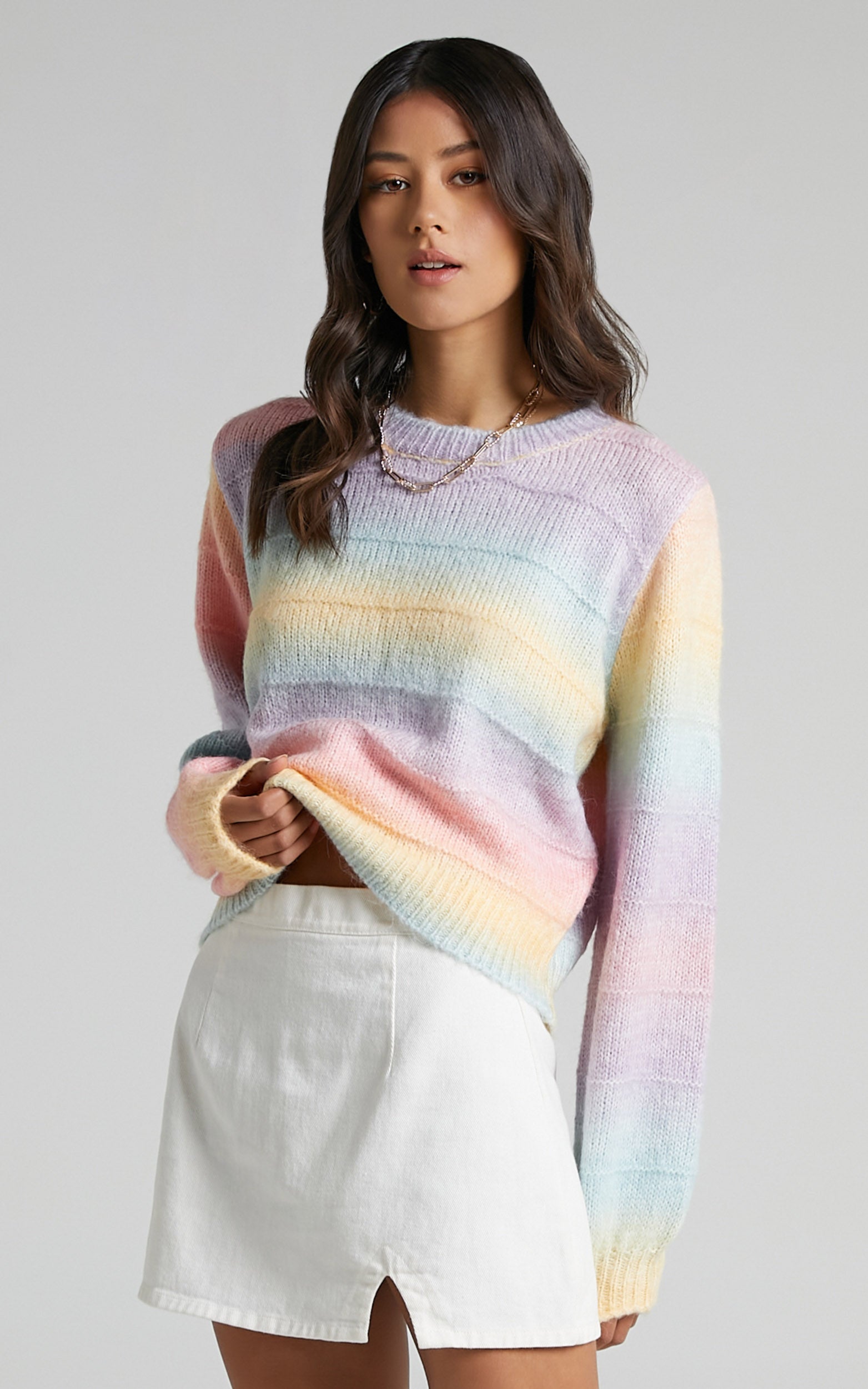 Over The Rainbow Long Sleeve Cable Knit Jumper in Multi