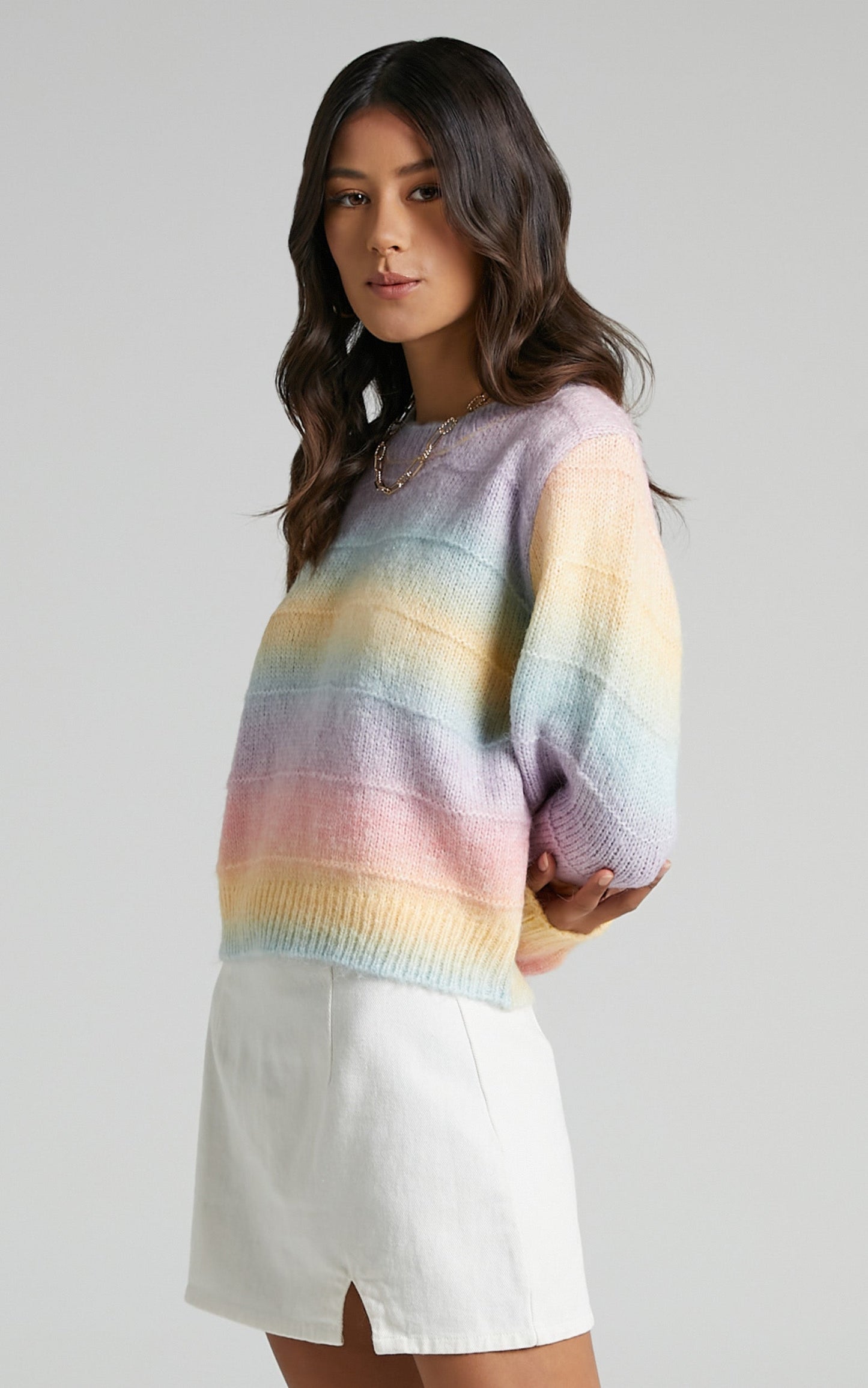 Over The Rainbow Long Sleeve Cable Knit Jumper in Multi