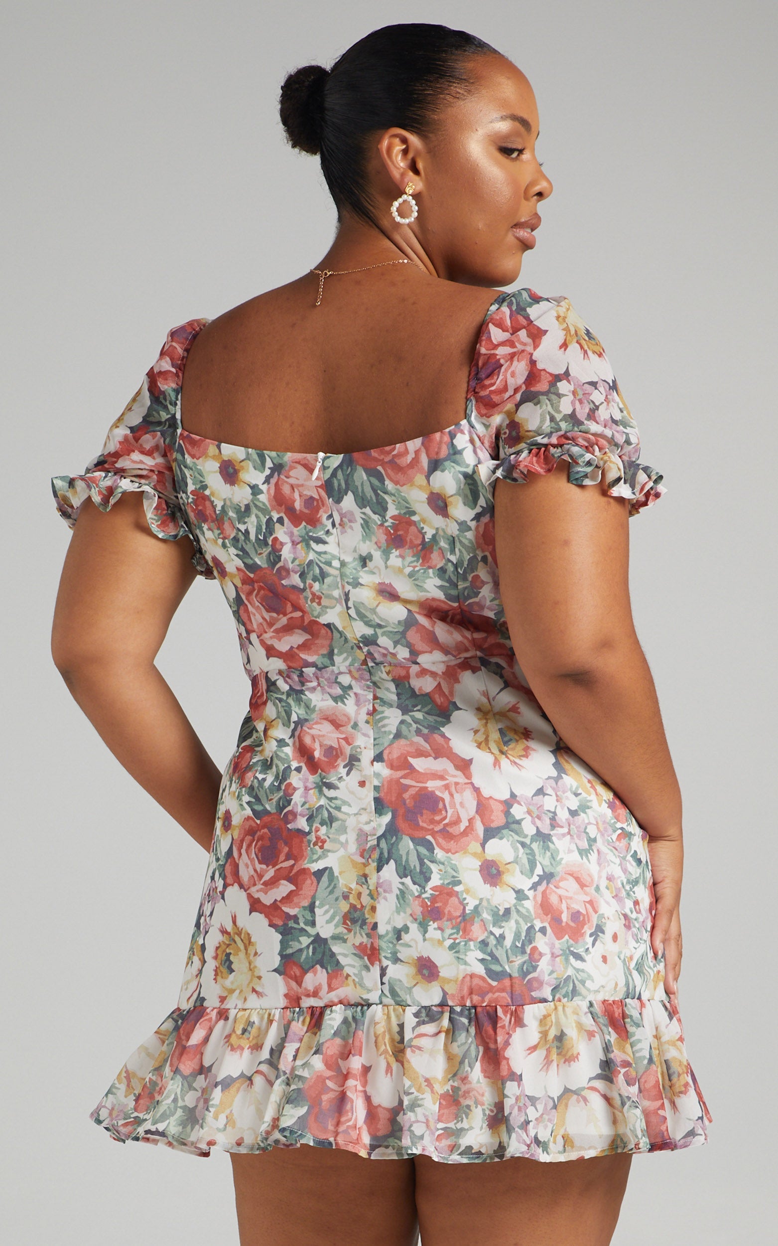 Darah Mini Dress with Ruffle Hem and Sleeves in Heritage Floral