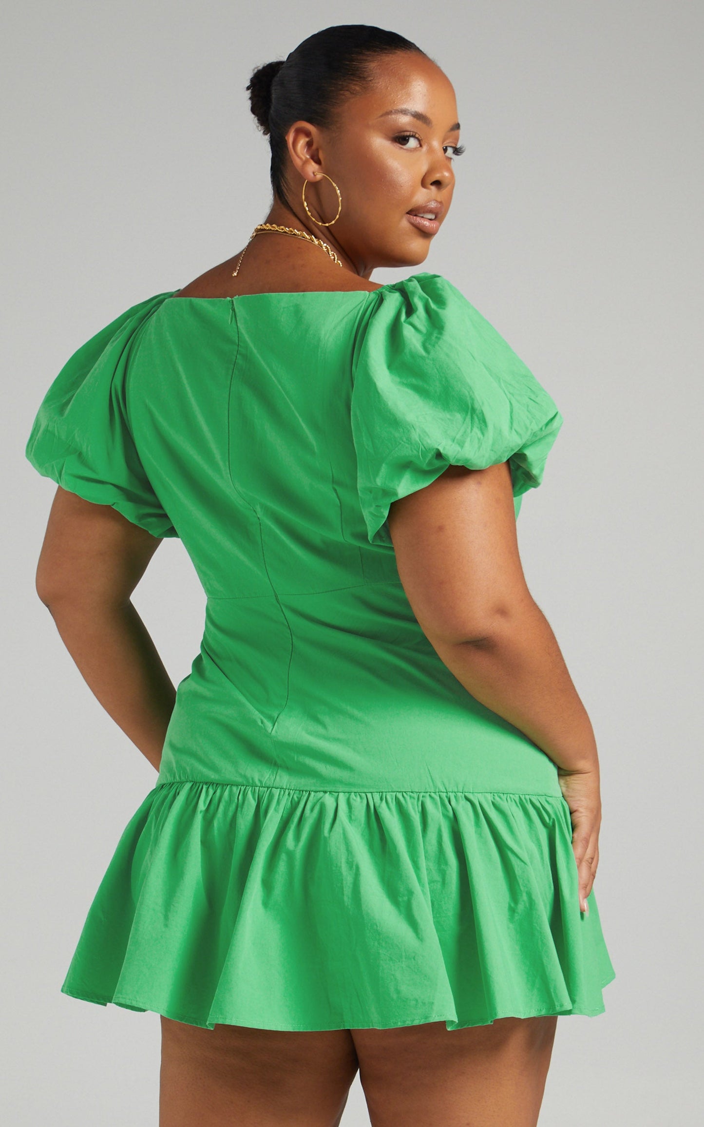 Brighton Mini Dress - Puff Sleeve Ruffle Dress in Green