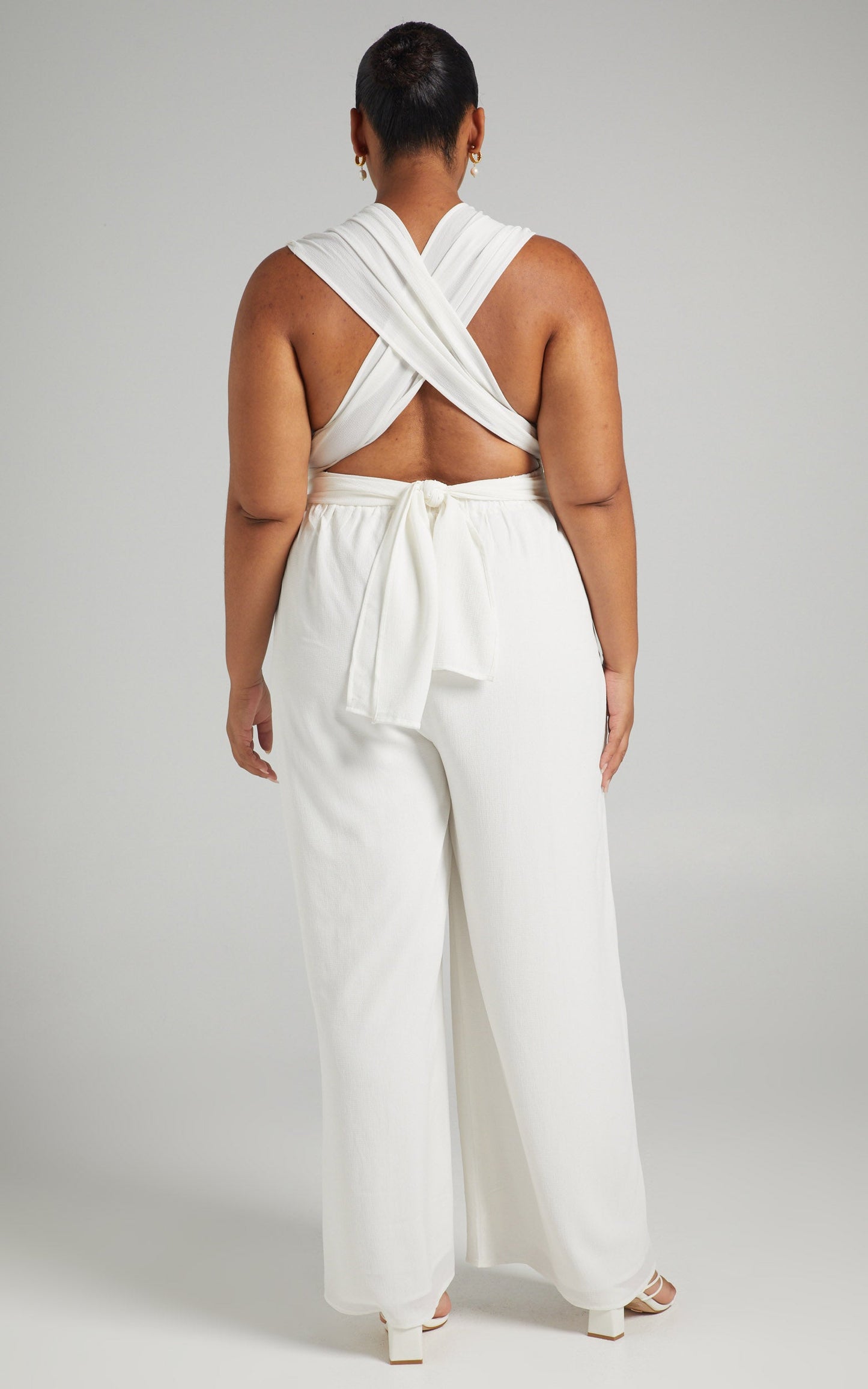 Girls Life Jumpsuit - Plunge Cross Back Tie Jumpsuit in White