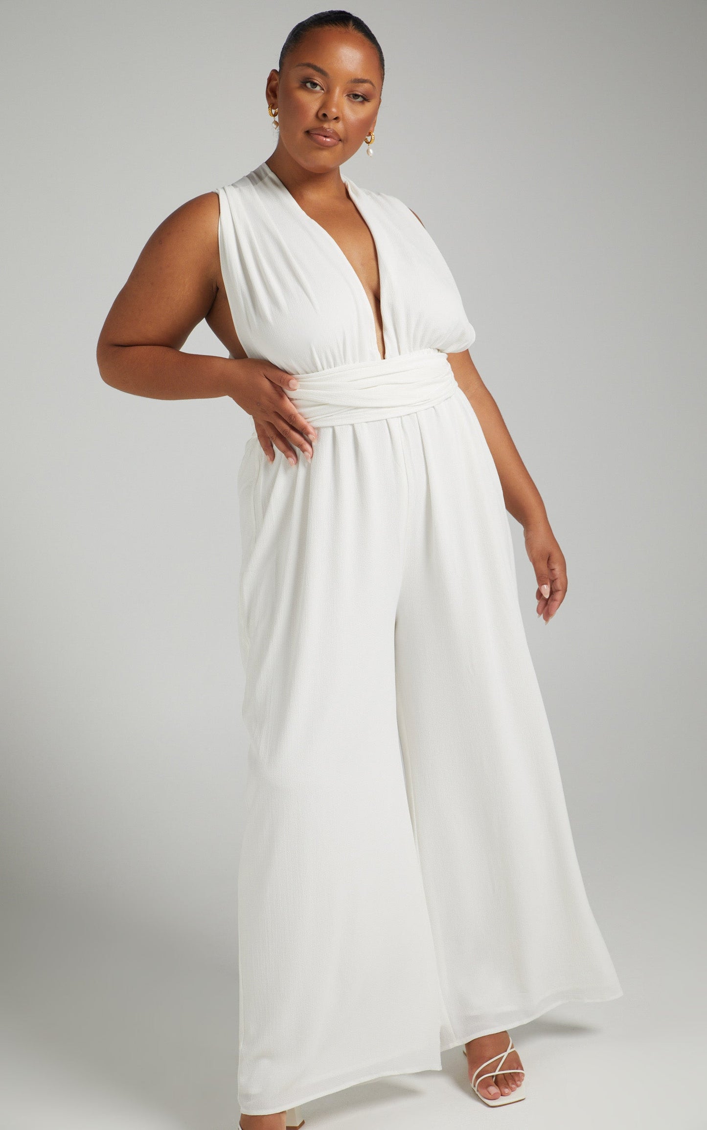 Girls Life Jumpsuit - Plunge Cross Back Tie Jumpsuit in White