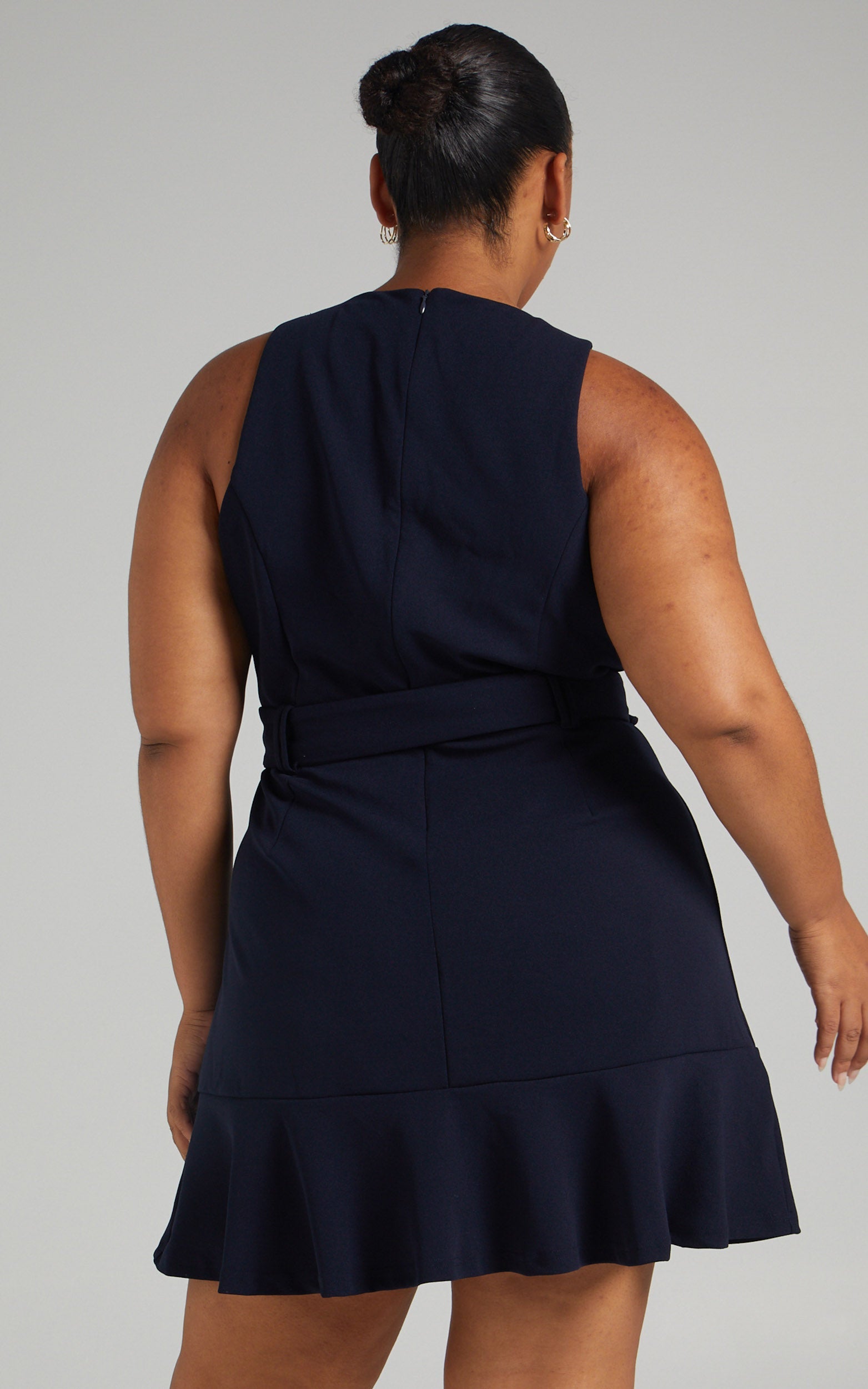 Kielle Sleeveless Mini Dress with Belt in Navy