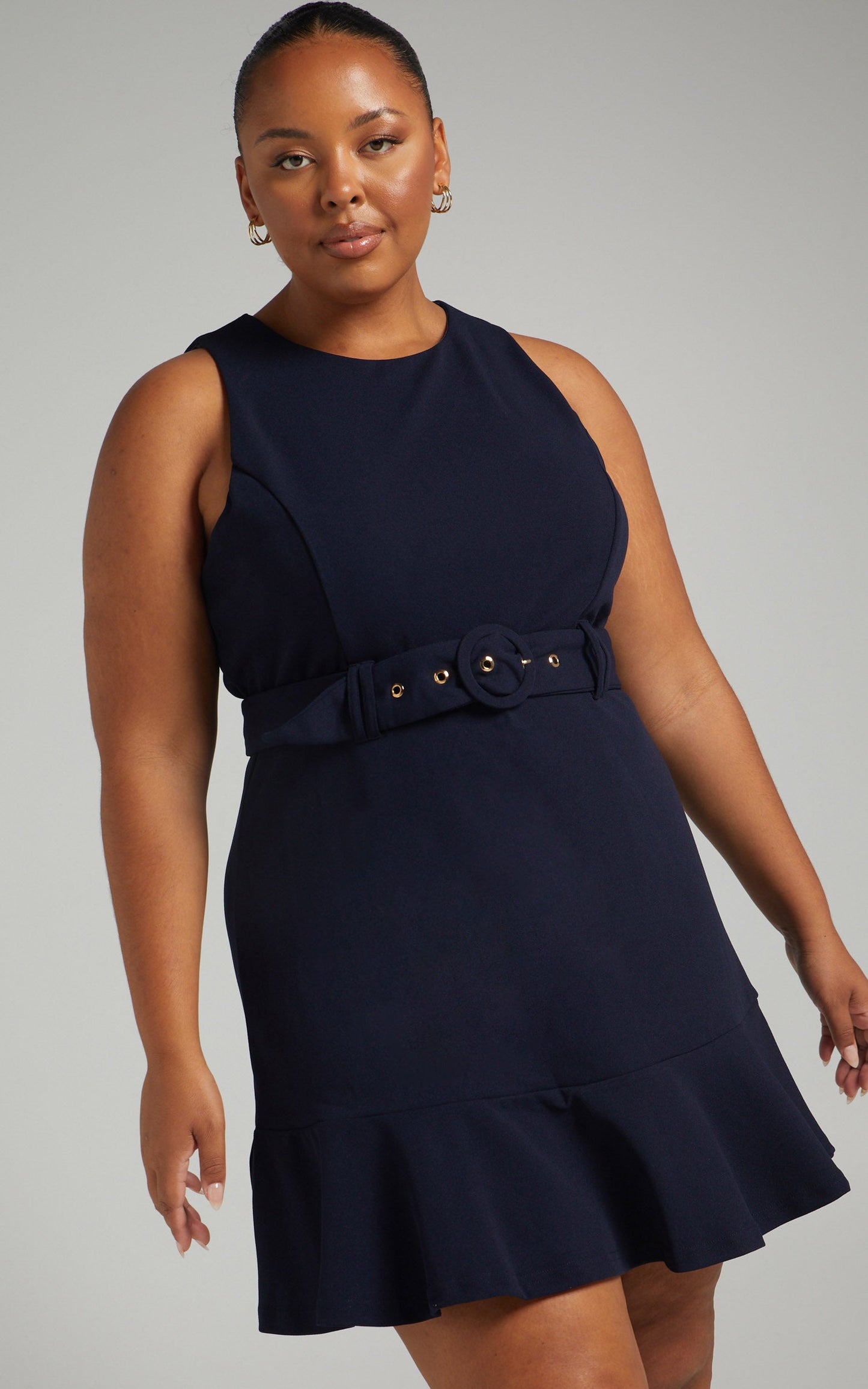 Kielle Sleeveless Mini Dress with Belt in Navy