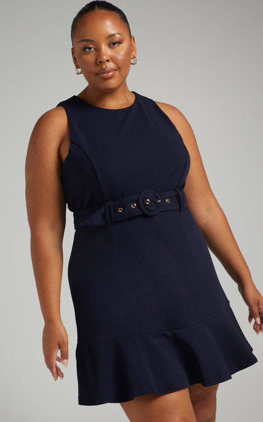 Kielle Sleeveless Mini Dress with Belt in Navy