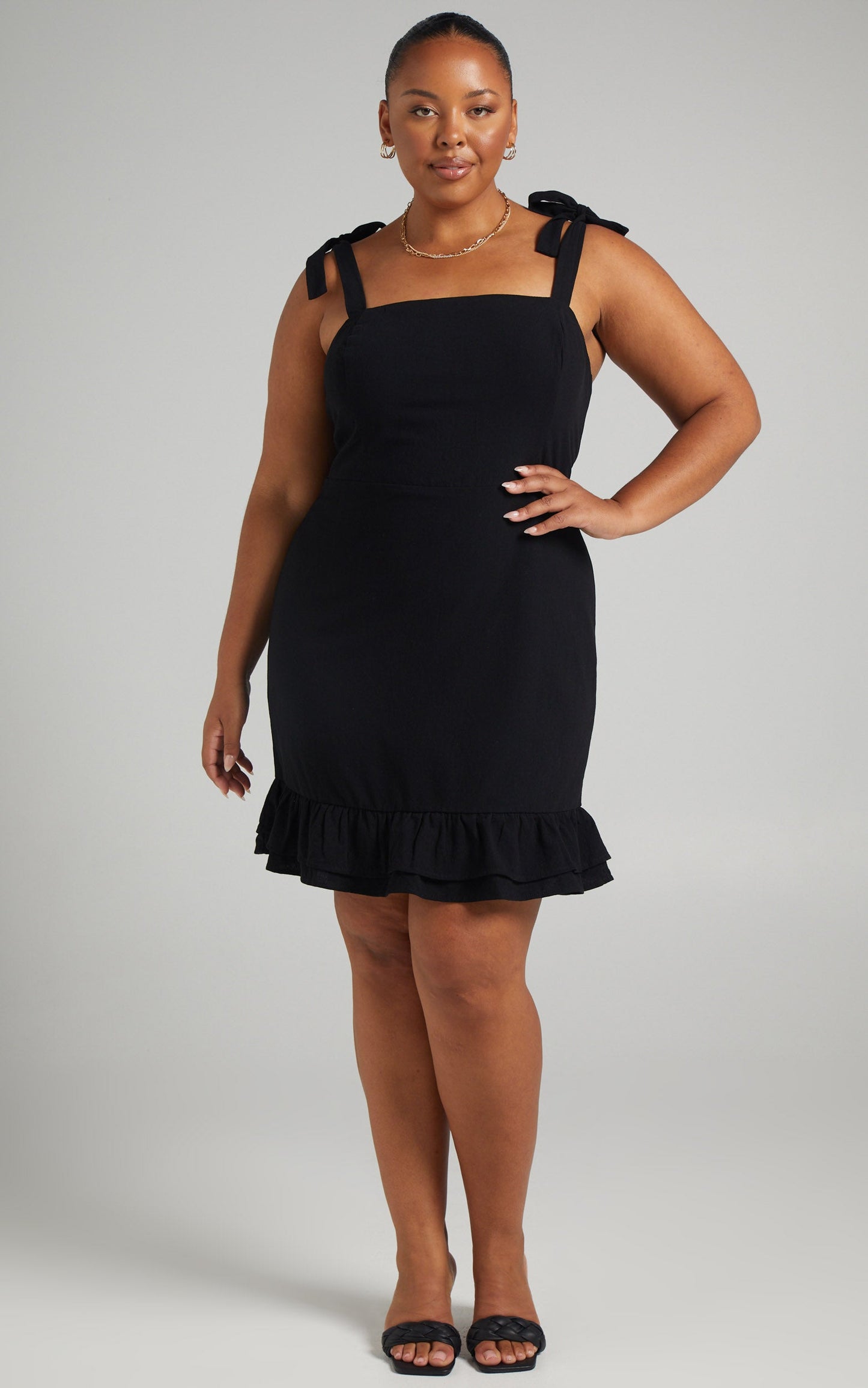 Coastal Getaway Mini Dress - Tie Strap Dress in Black