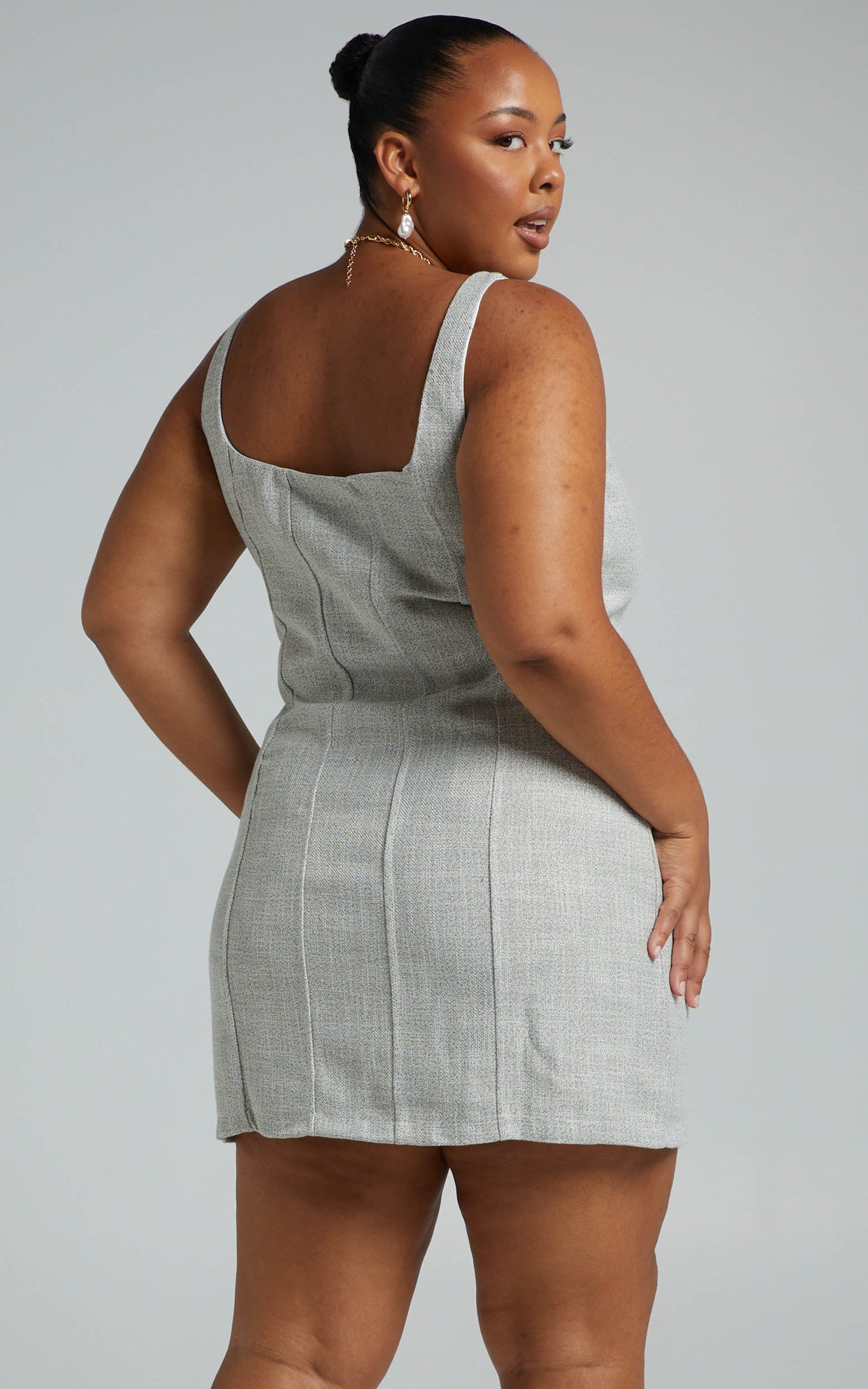 Nimby Mini Dress - Panelled Boucle Tweed Dress in Cream Tweed