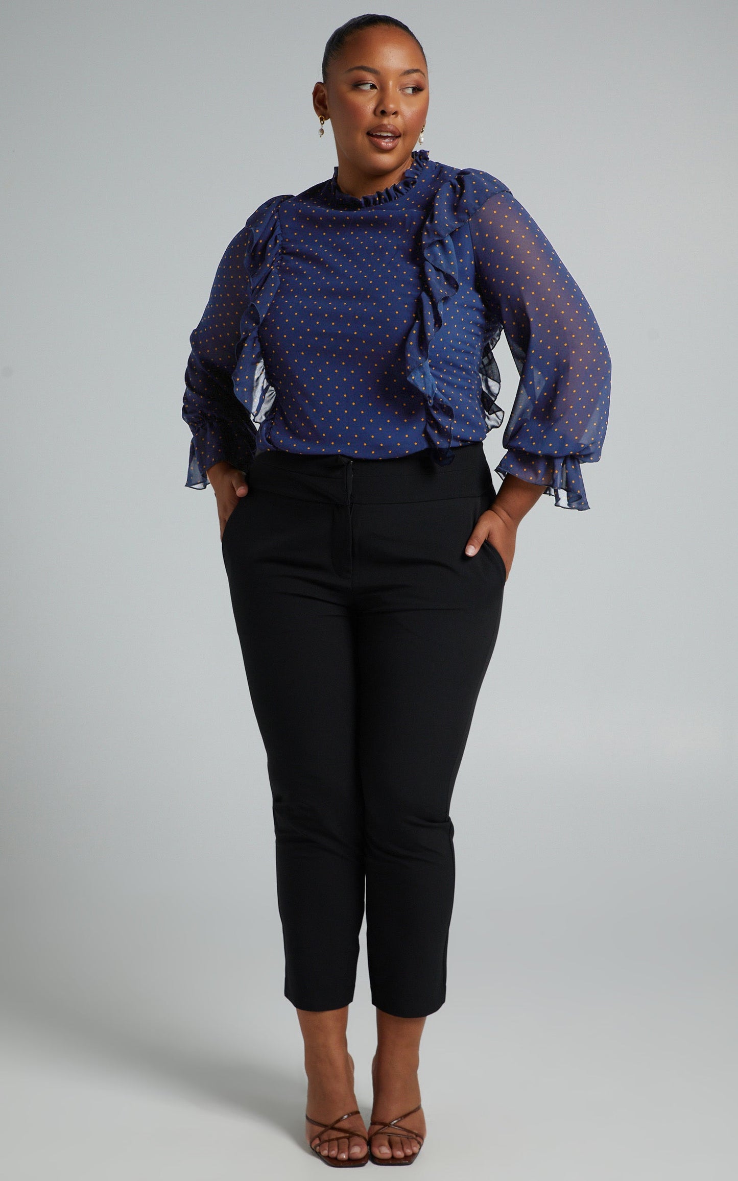 Moving Spots Top - Long Sleeve Top in Navy Spot