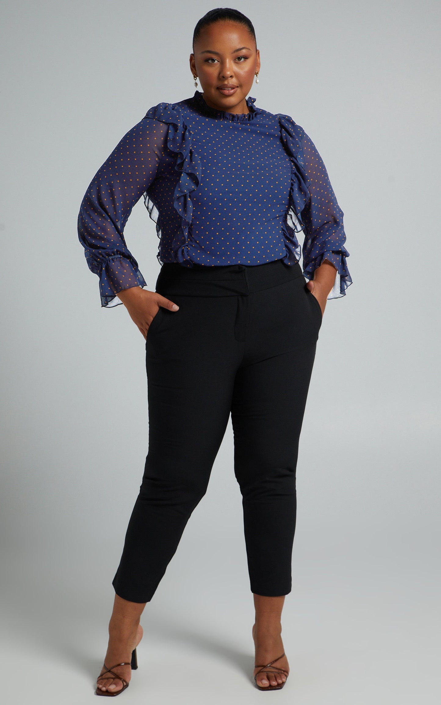 Moving Spots Top - Long Sleeve Top in Navy Spot
