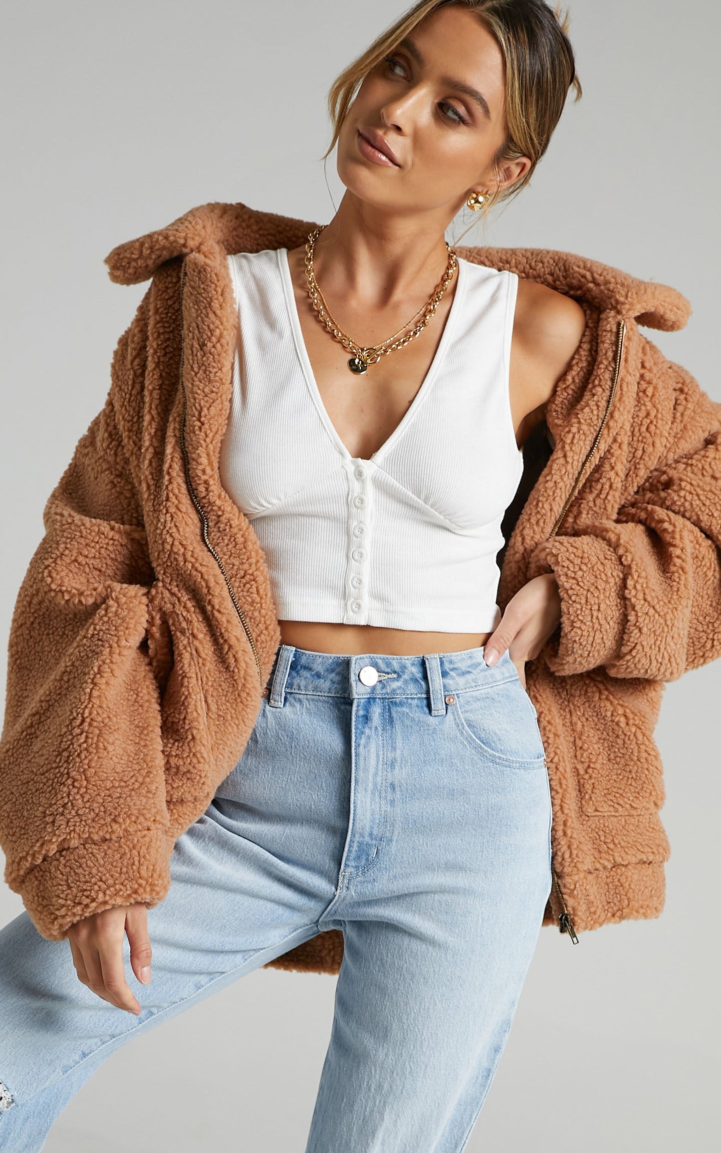 Point Blank Jacket in Mocha Teddy