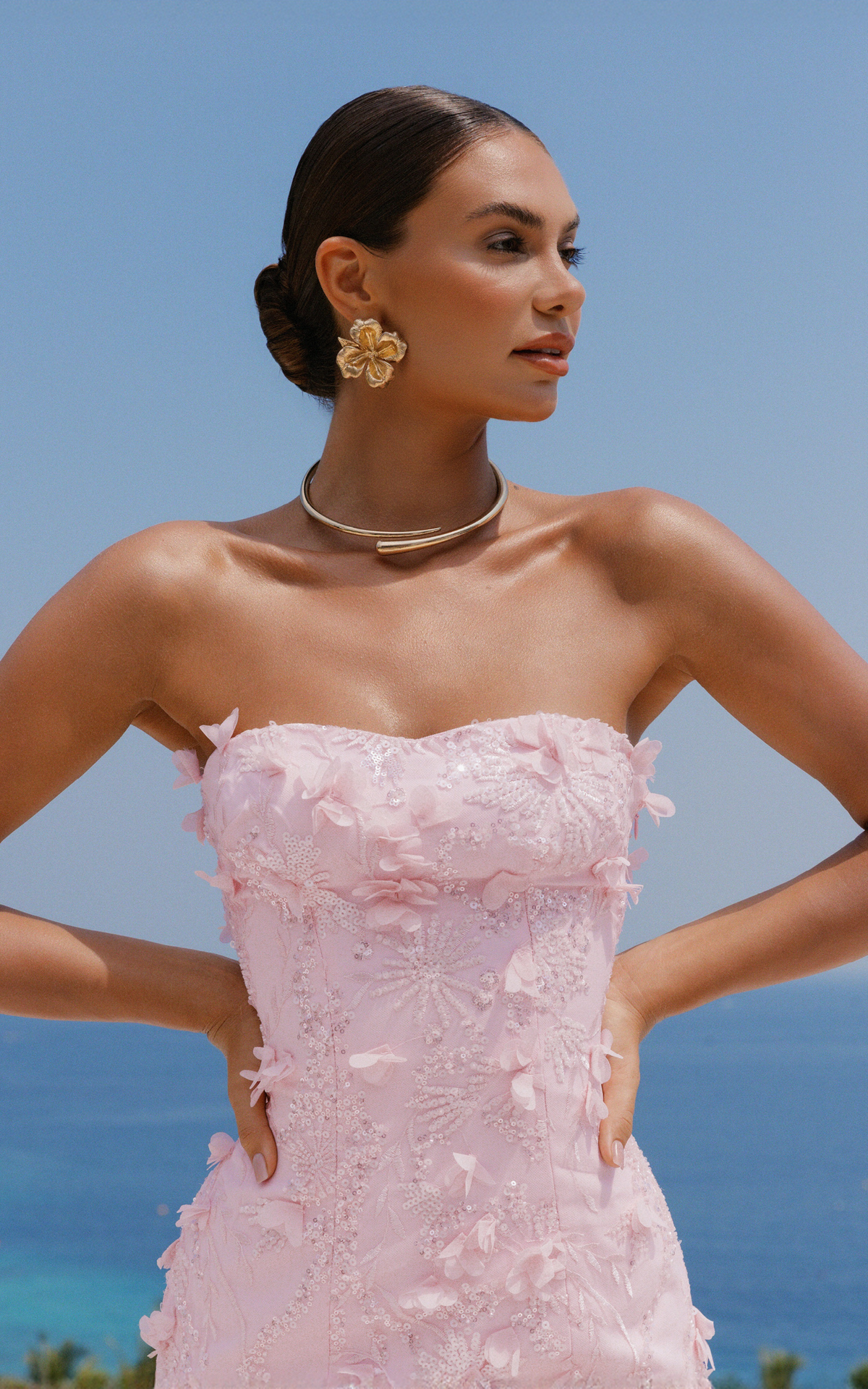 Ellie Maxi Dress - Embellished 3D Floral Bodice Drop Waist With Fringe Skirt in Pink