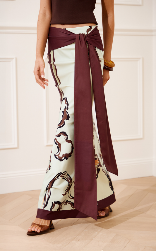 Katherine Maxi Rock – Wickelrock mit Bindeband in Pistazie mit Blumenmuster