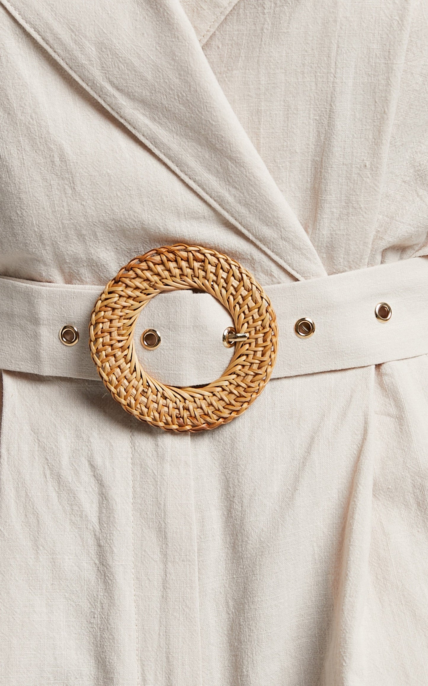 Paco Jumpsuit - Short Sleeve Collared Belted Wide Leg Jumpsuit in Biscuit