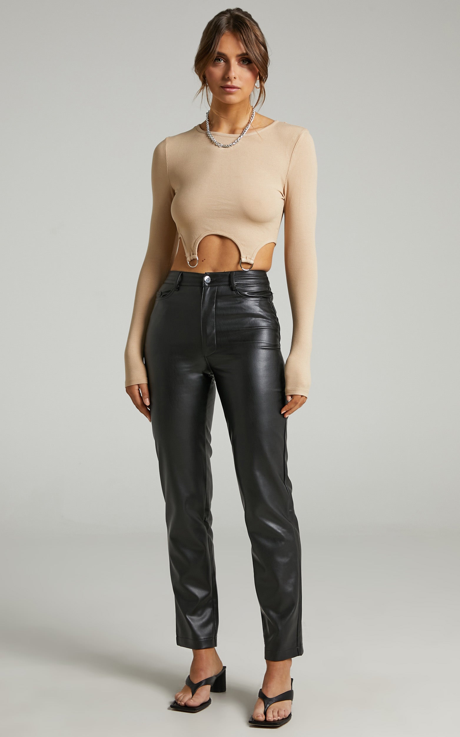 Paigey D Ring Suspender Top in Beige