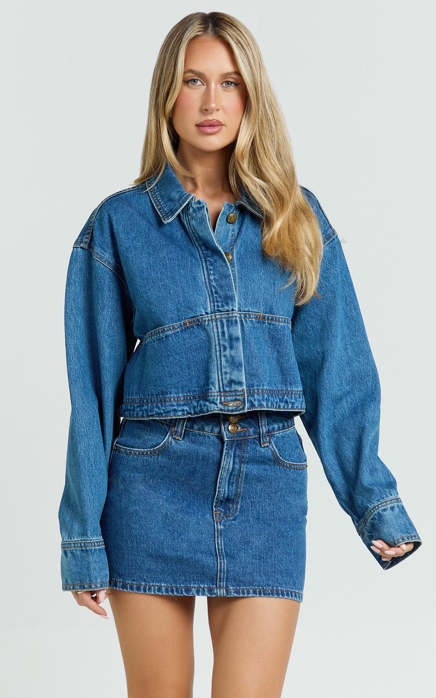 Pamela Jacket - Cropped Boxy Fit Recycled Denim Jacket in Dark Blue Wash