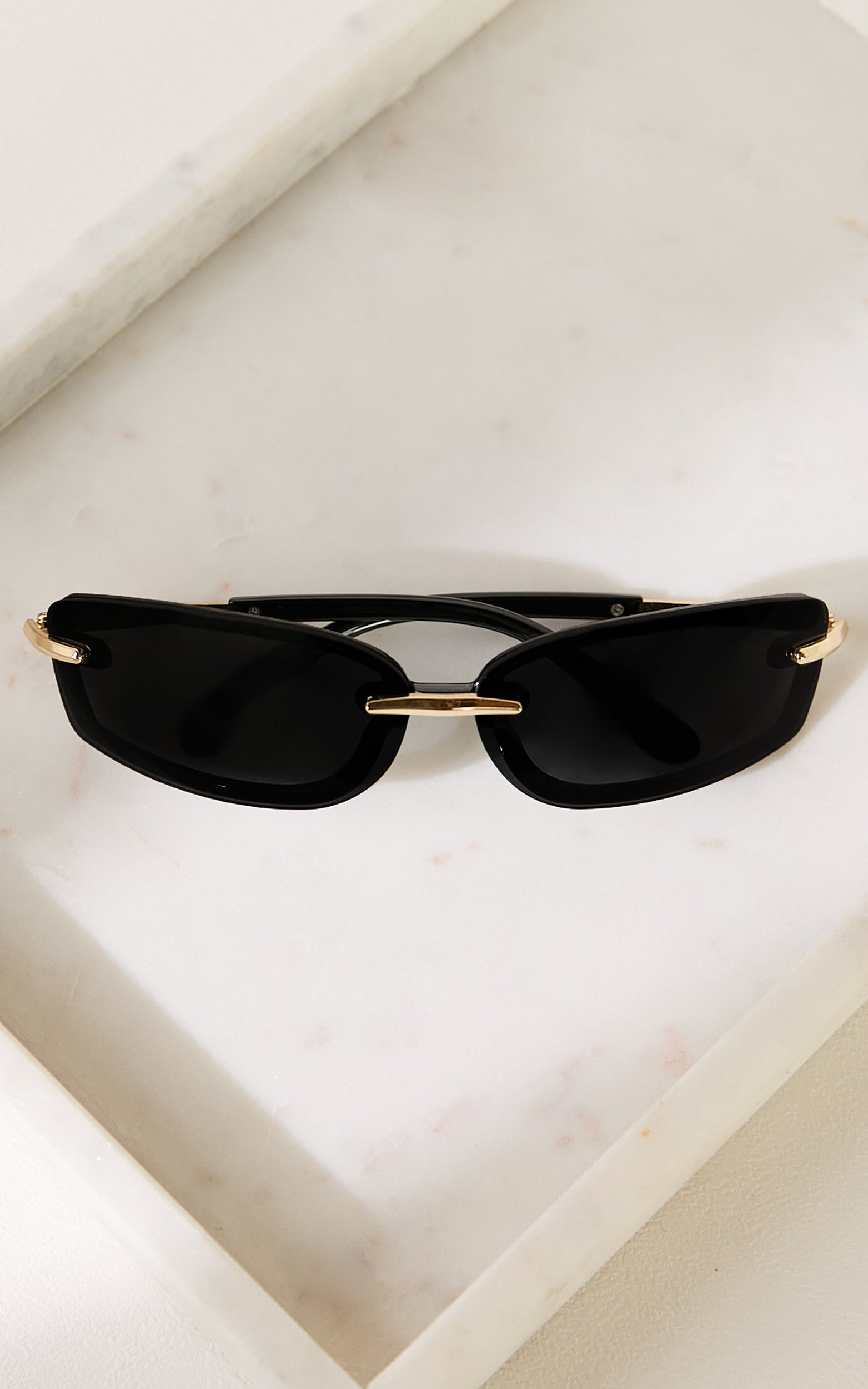 Paris Sunglasses -  Frameless Rectangle Sunglasses in Black and Gold