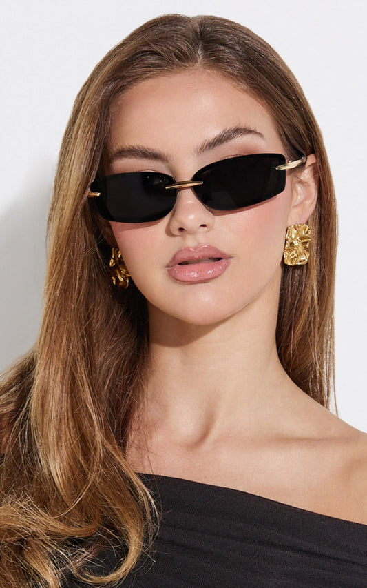 Paris Sunglasses -  Frameless Rectangle Sunglasses in Black and Gold