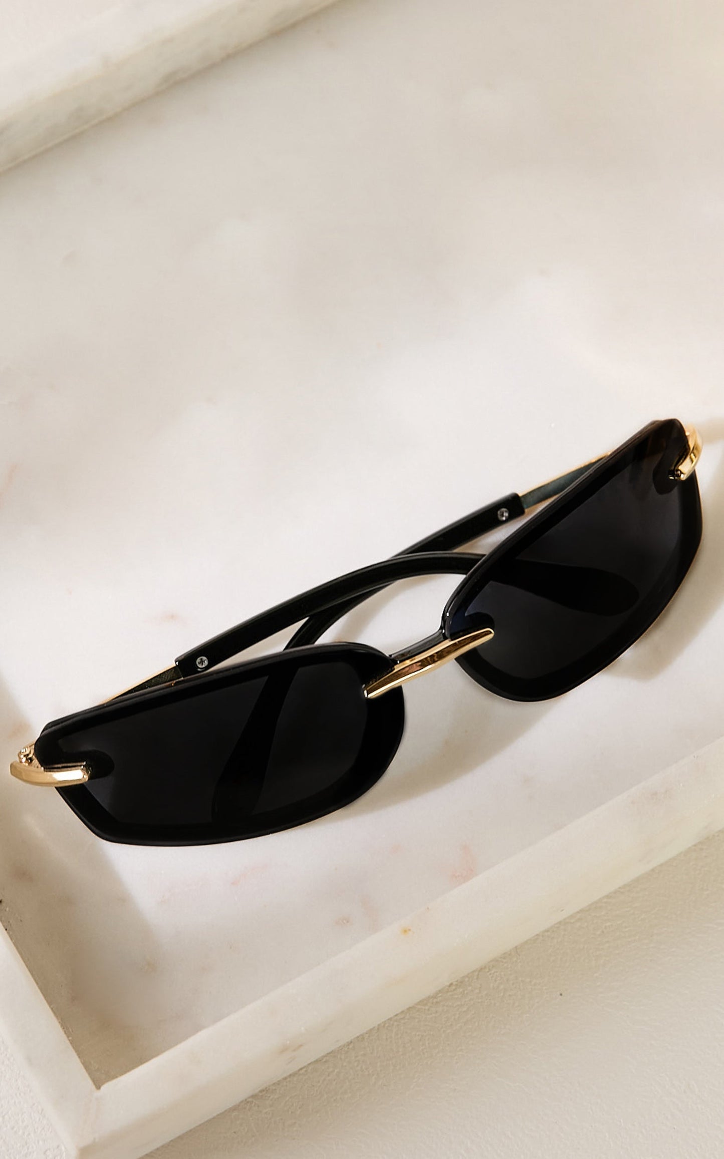 Paris Sunglasses -  Frameless Rectangle Sunglasses in Black and Gold