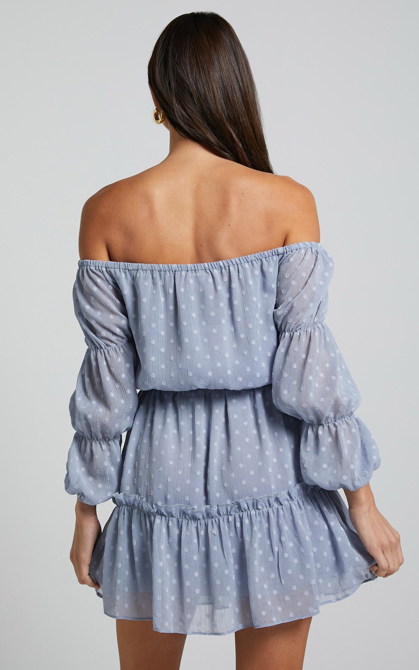 Party Life Off Shoulder Mini Dress in Light Blue