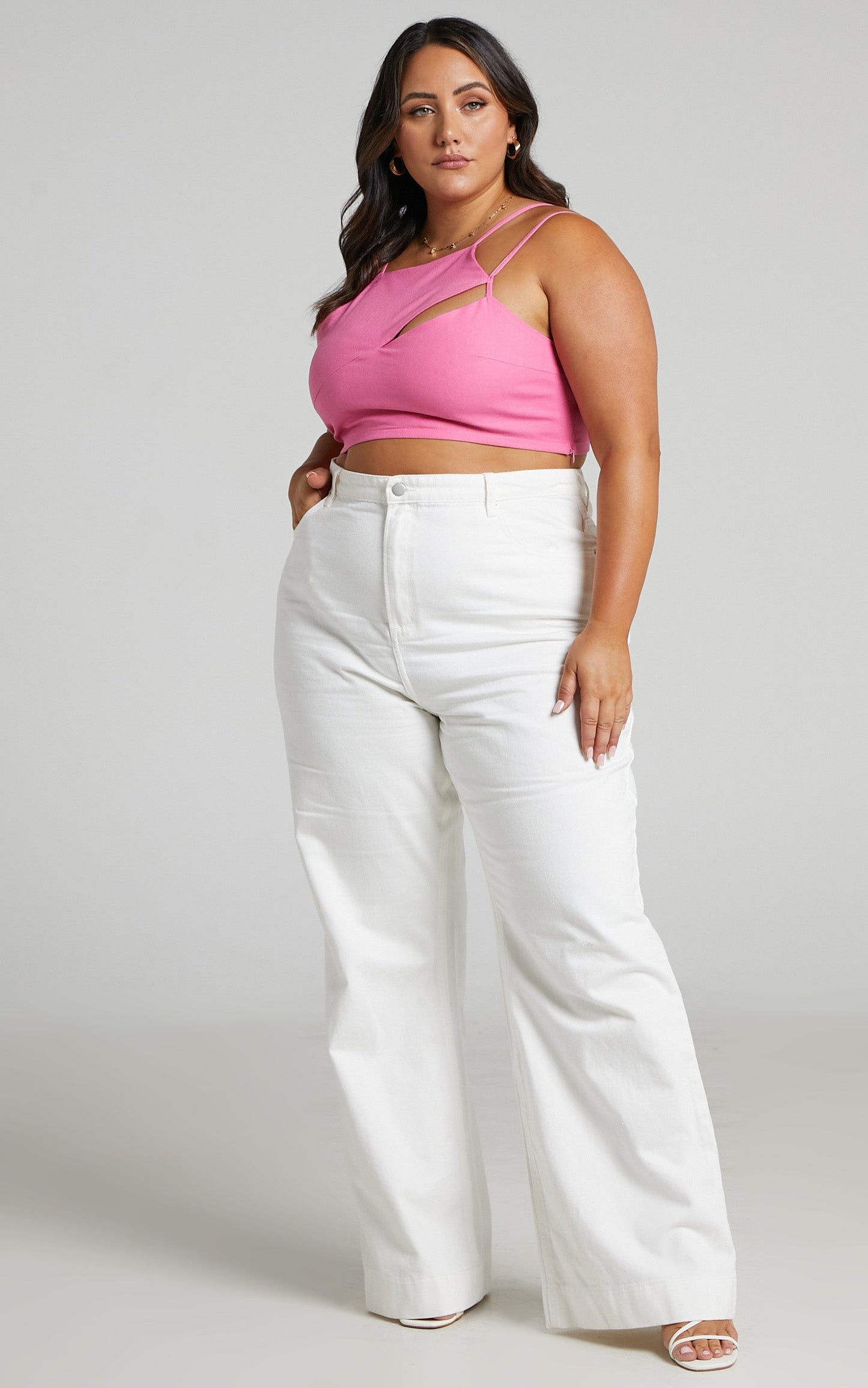 Patchico Linen Blend Top - Split Bust Crop Top in Pink
