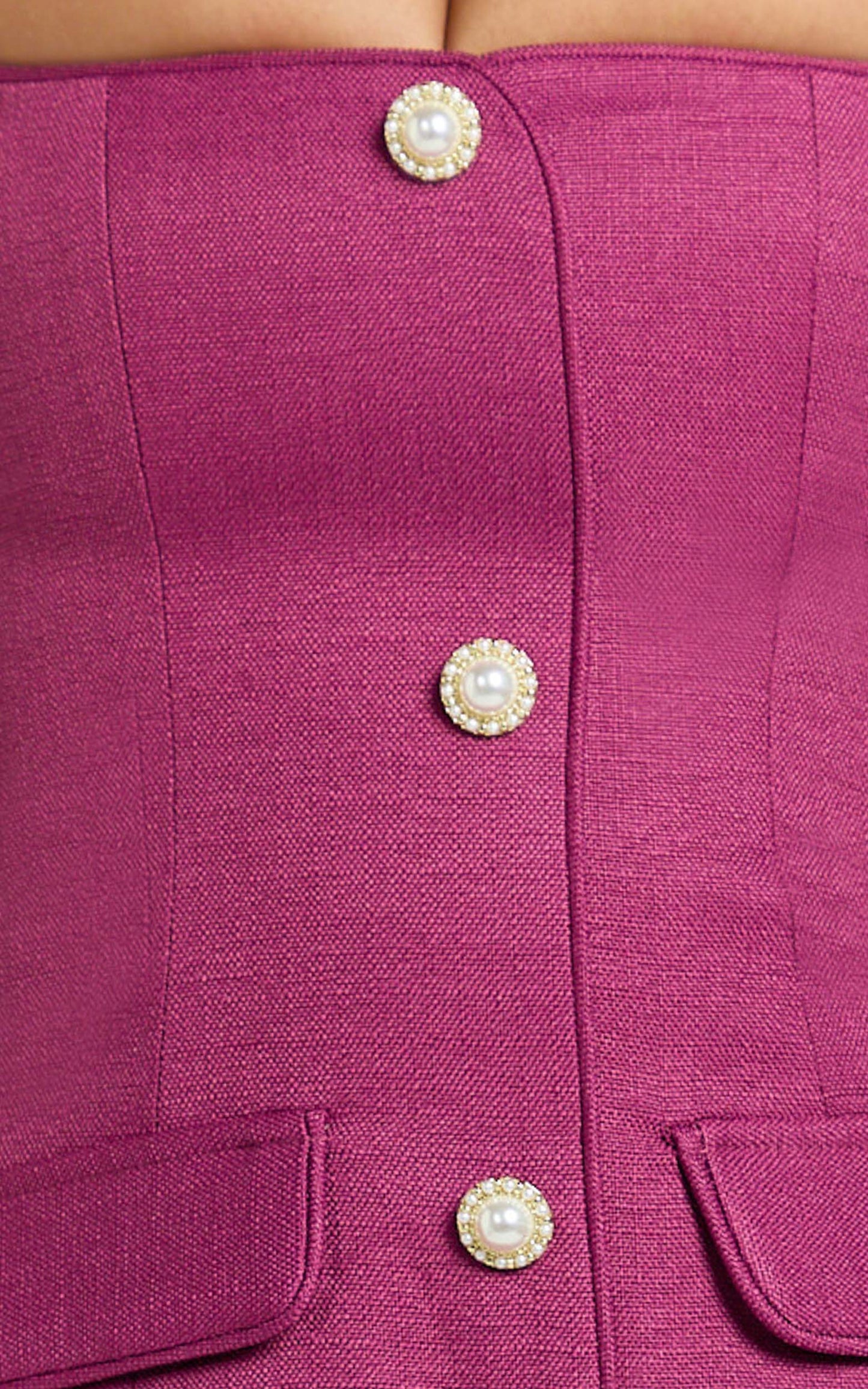 Patsy Mini Dress - Boucle Cap Sleeve Button Front Fitted Dress in Burgundy
