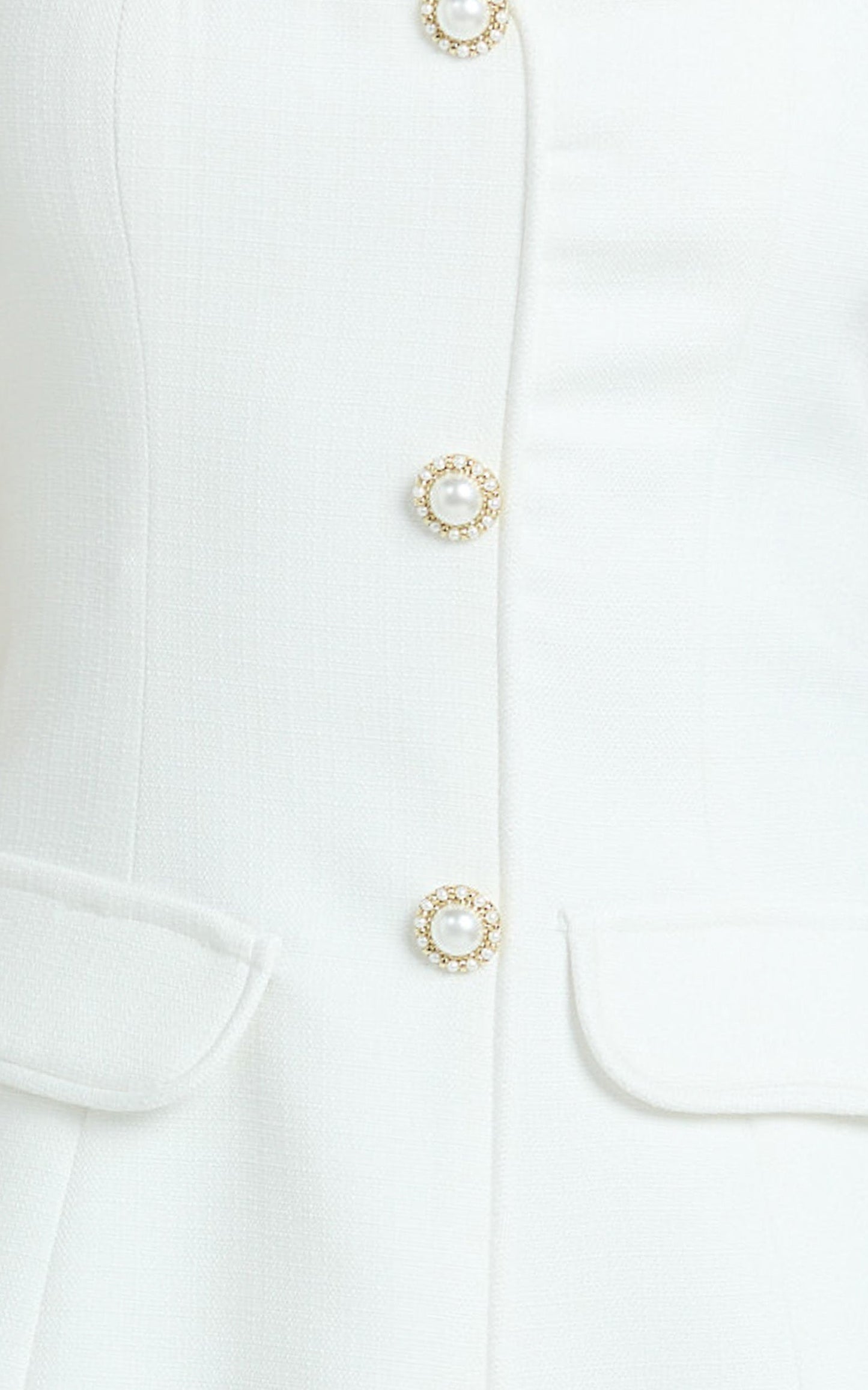 Patsy Mini Dress - Boucle Cap Sleeve Button Front Fitted Dress in White