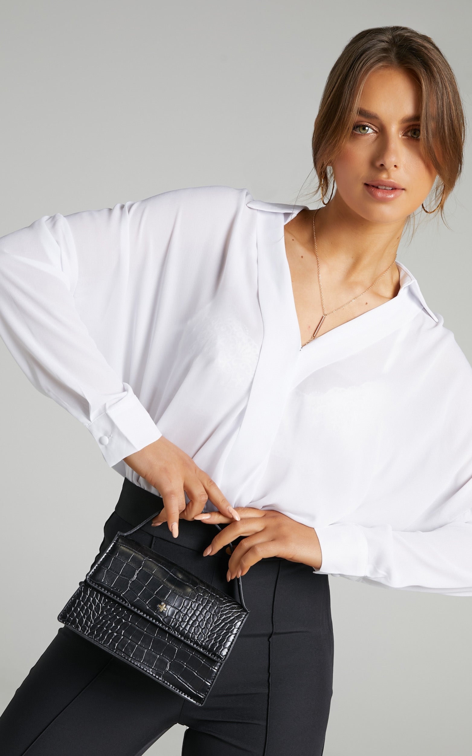 Paulie Fixed Longsleeve Wrap Shirt in White