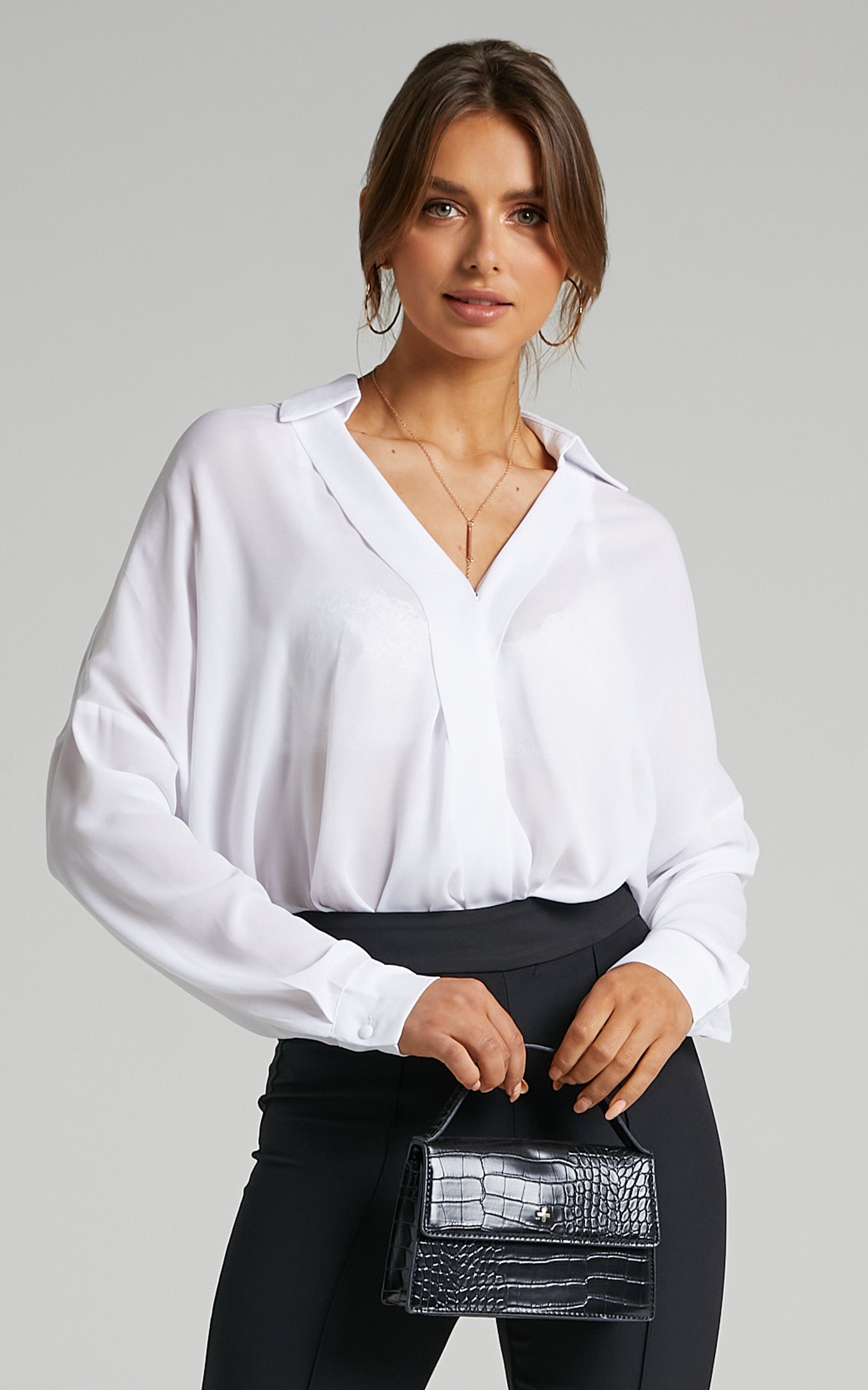 Paulie Fixed Longsleeve Wrap Shirt in White