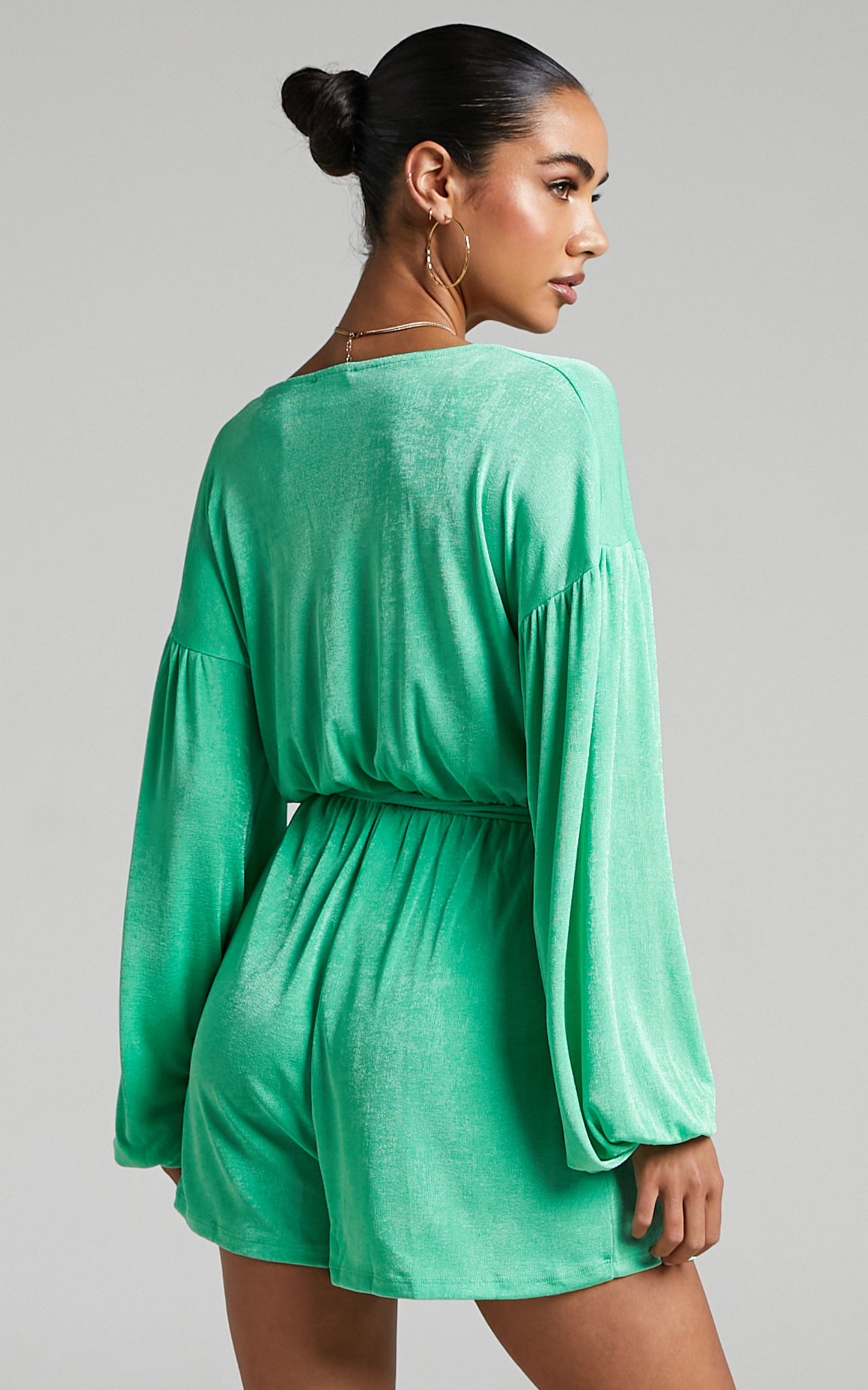 Penelope Playsuit - Long Sleeve Playsuit in Green