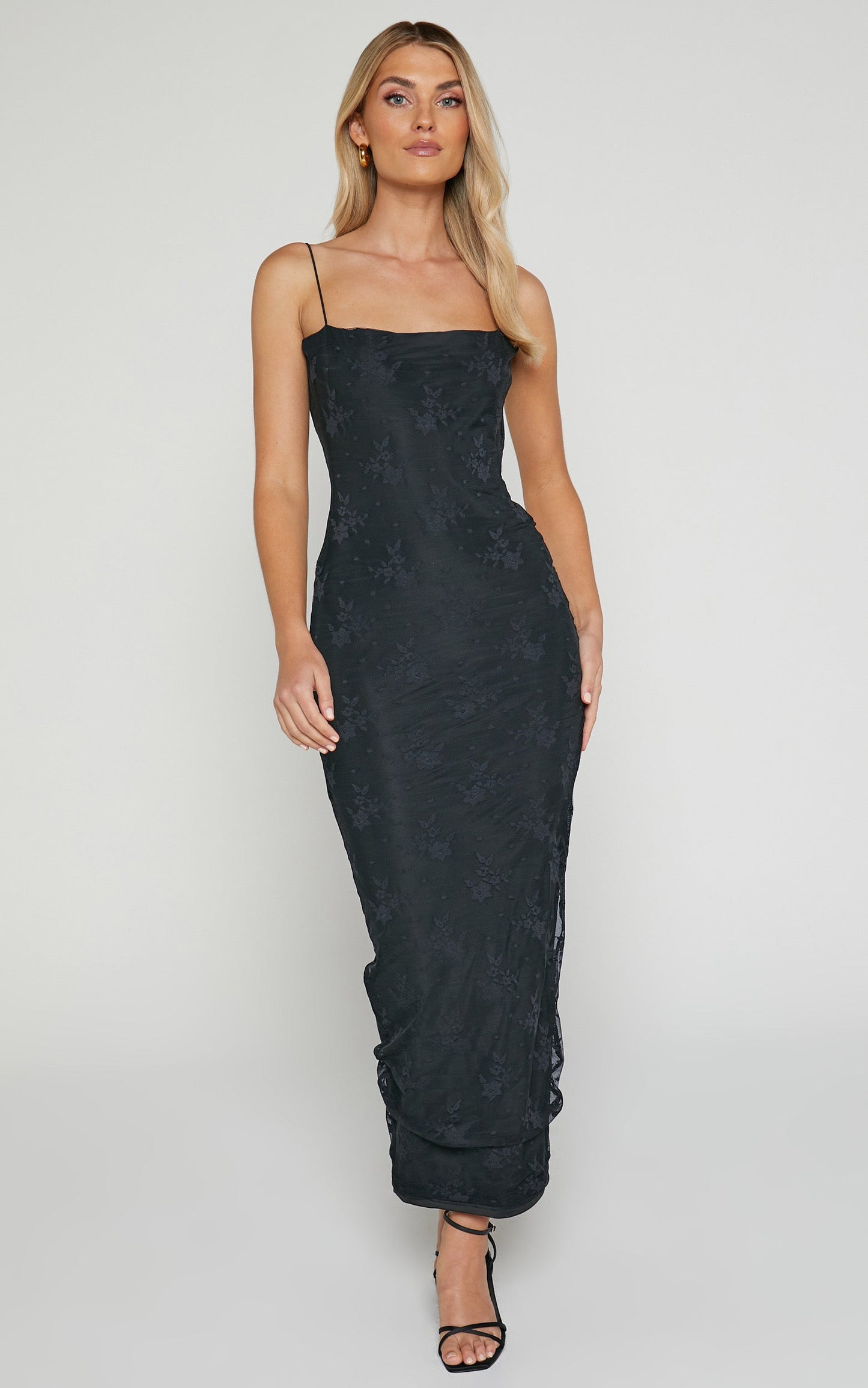 Penelope Midi Dress - Lace Cami Slip Dress in Black