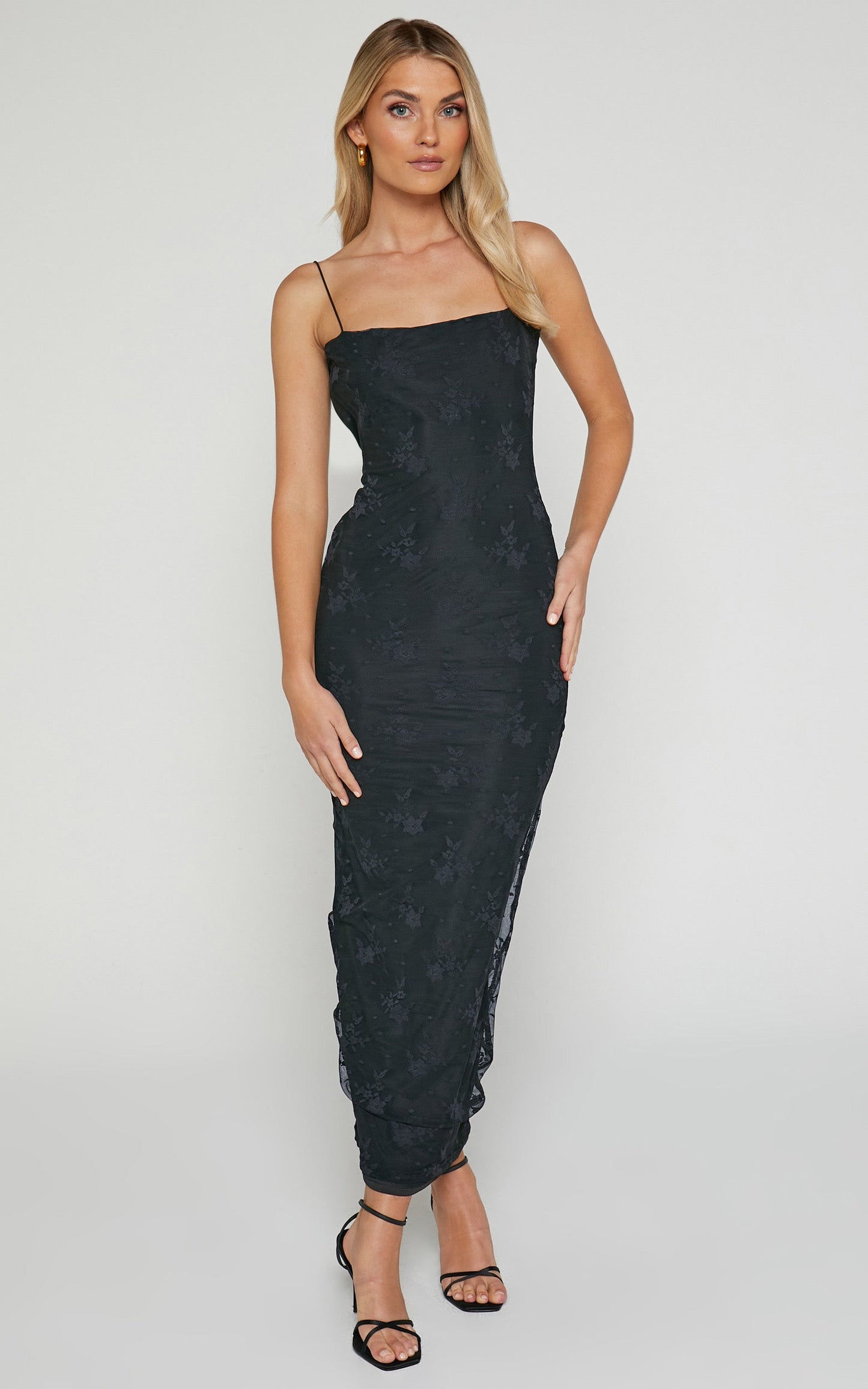 Penelope Midi Dress - Lace Cami Slip Dress in Black