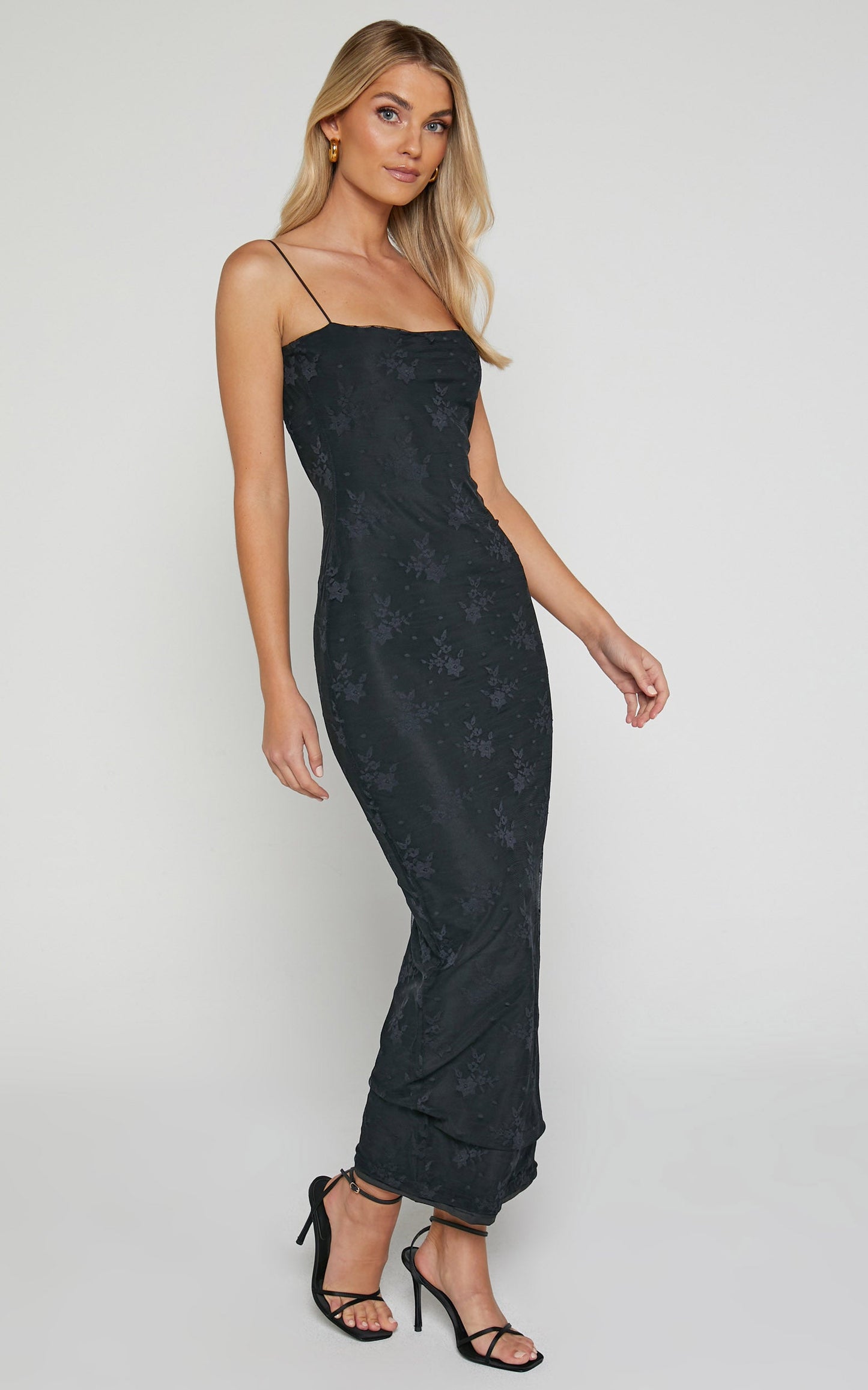 Penelope Midi Dress - Lace Cami Slip Dress in Black