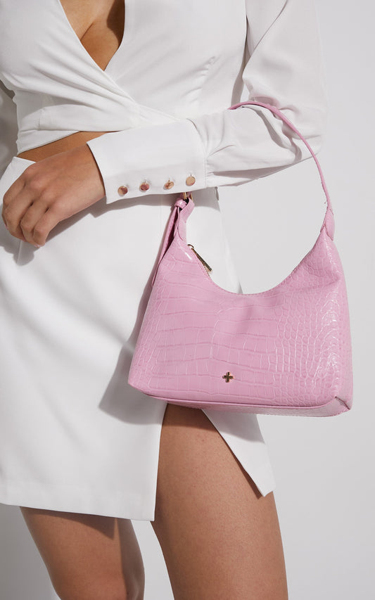 Peta and Jain - Cambridge Bag in Pink Croc / Gold