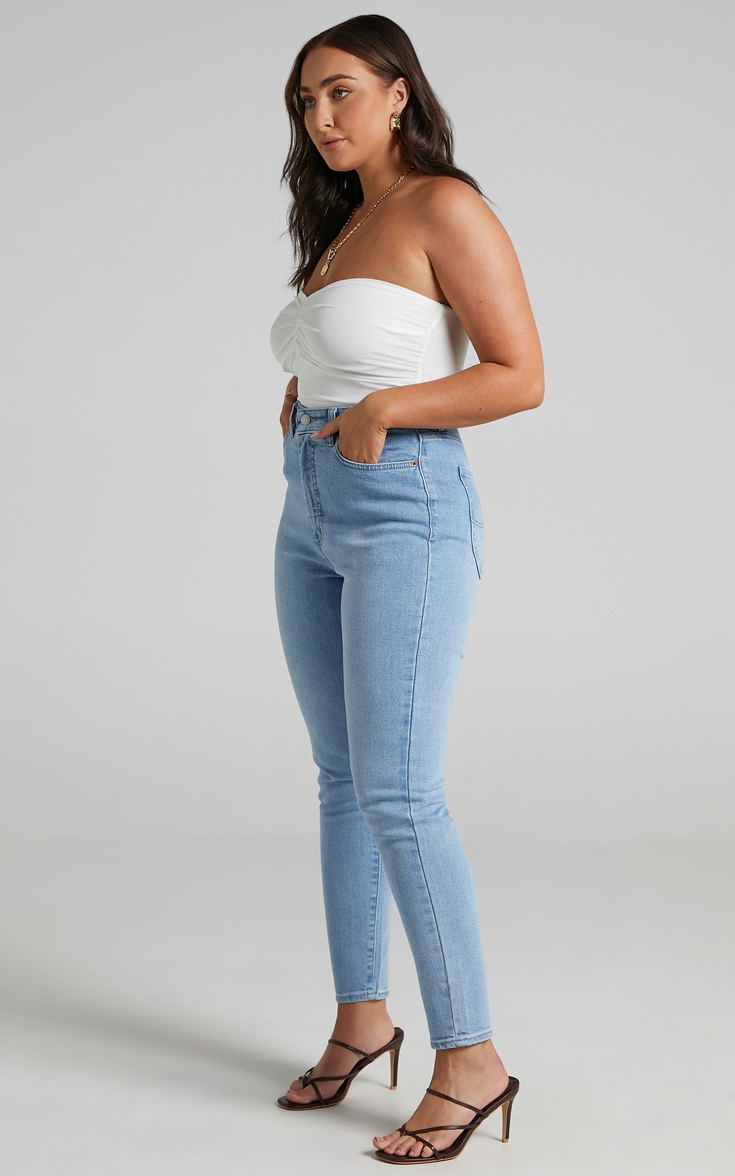 Peterson Bodysuit - Strapless Mesh Ruched Bodysuit in White