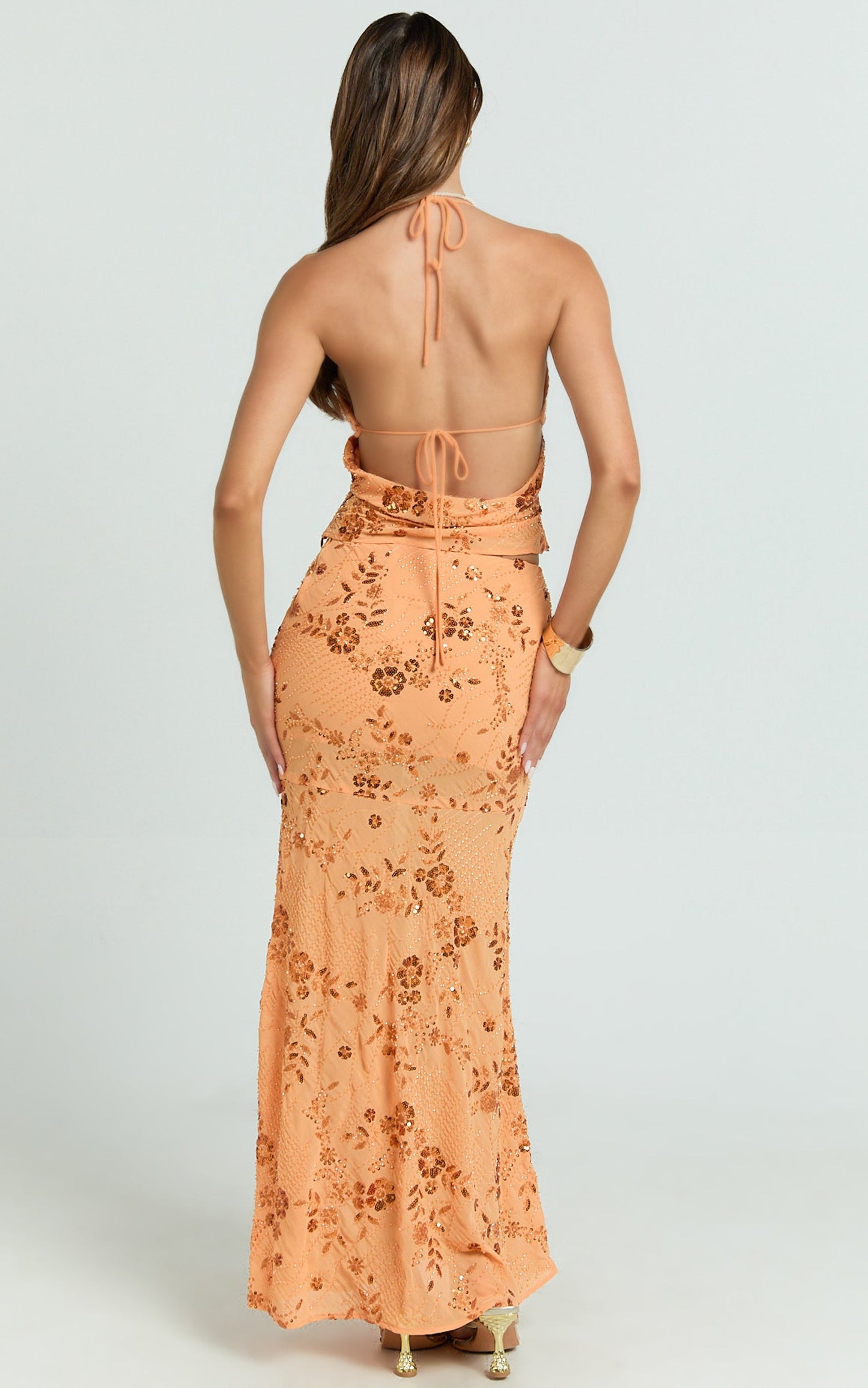 Petunia Top -  Sequin Halter Neck Top in Orange