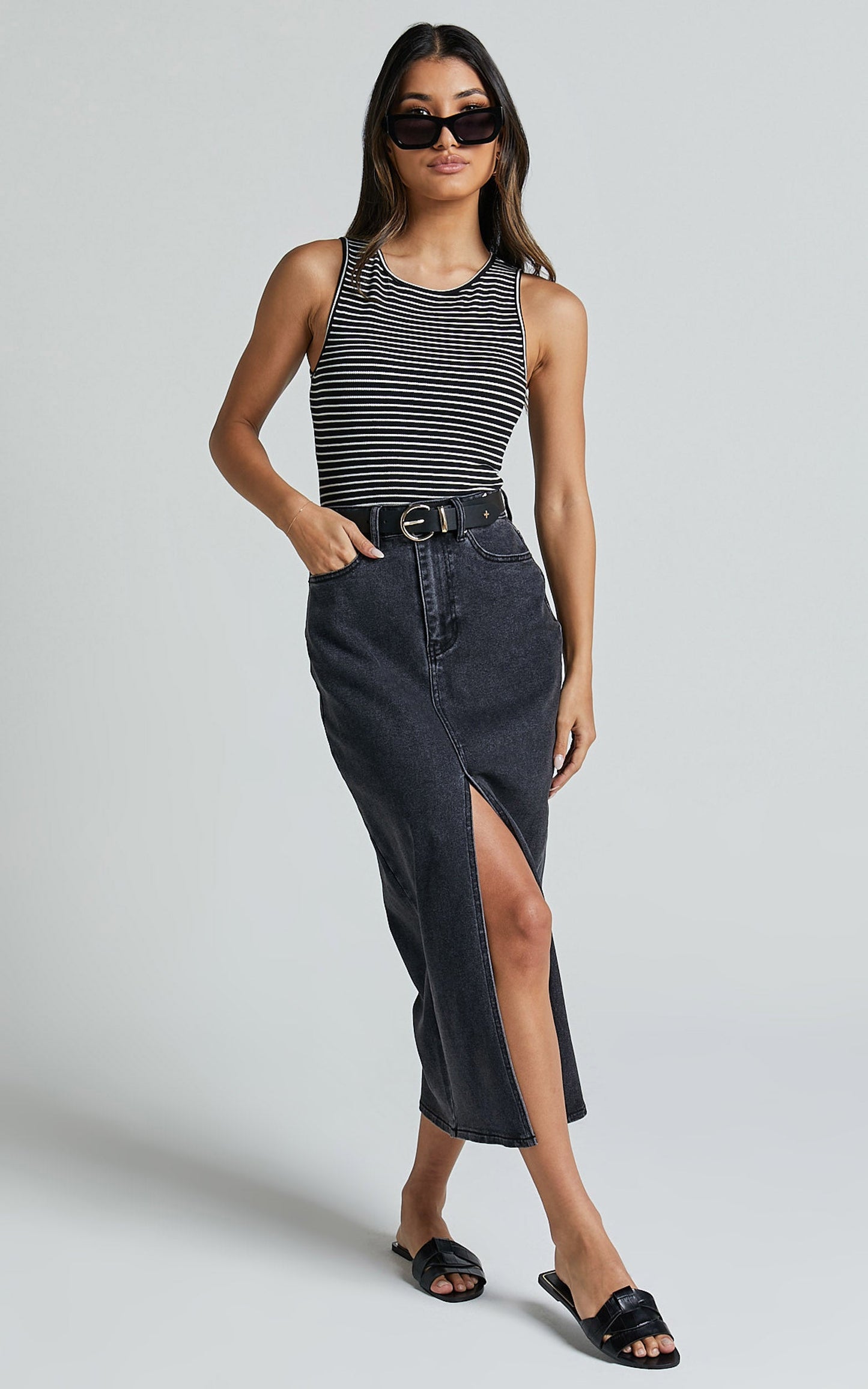 Peyton Top - High Neck Tank in Black and White Stripe
