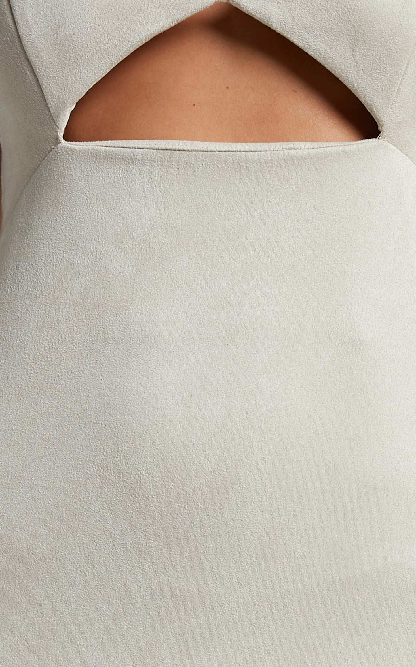 Phoebe Midi Dress - Faux Suede Cut Out Dress in Stone