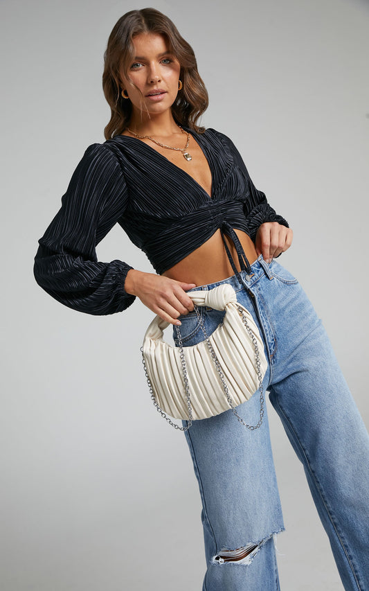 Pinky Pleated Knot Handle Bag in White