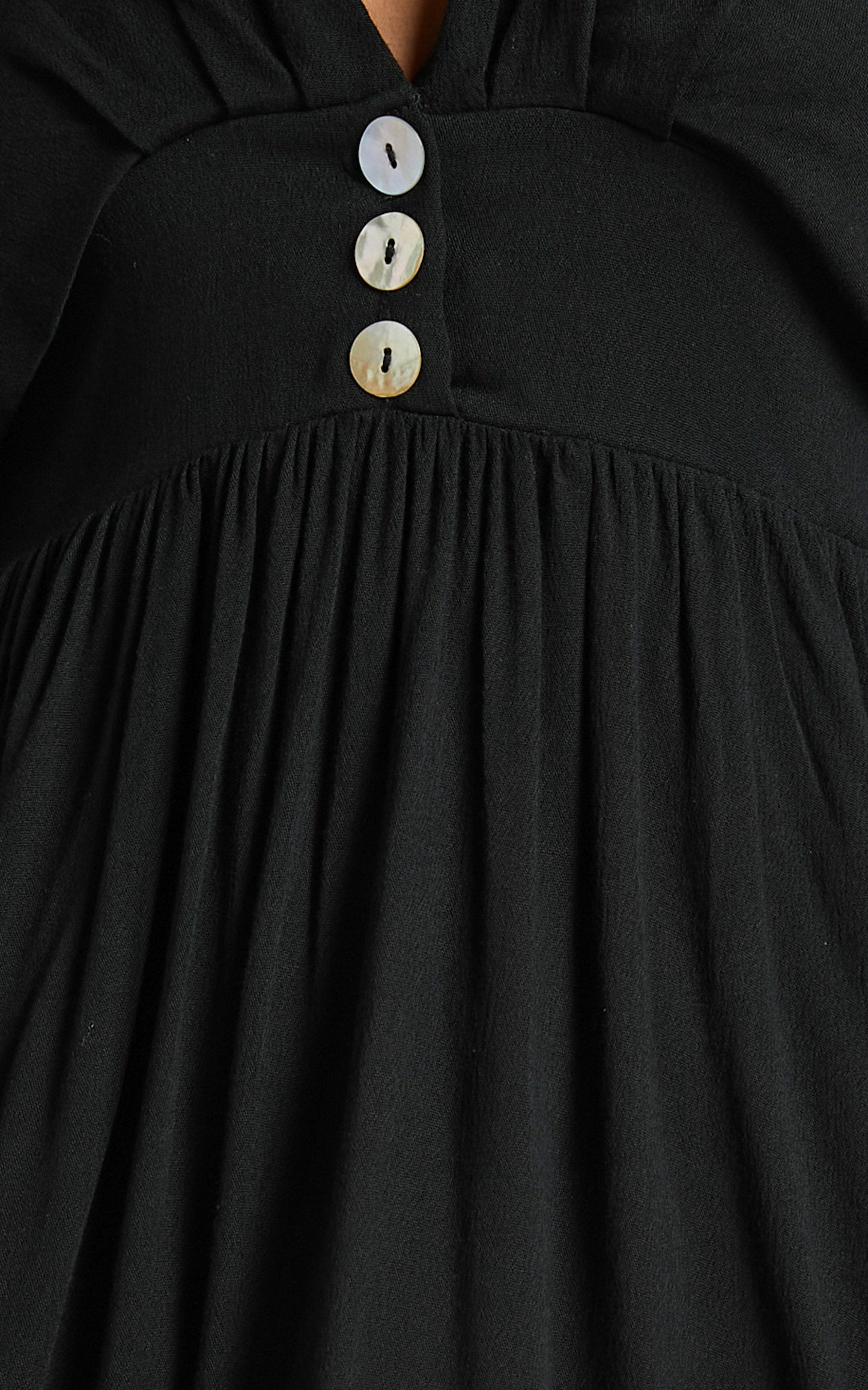 Piper Mini Dress - Long Sleeve Button Front Dress in Black