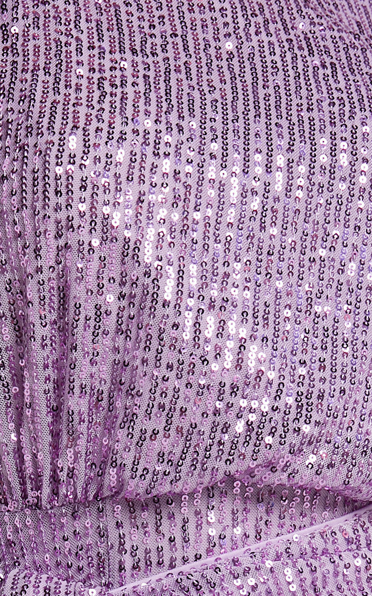 Pippa Mini Dress - One Shoulder Sequin Tie Waist Dress in Lilac