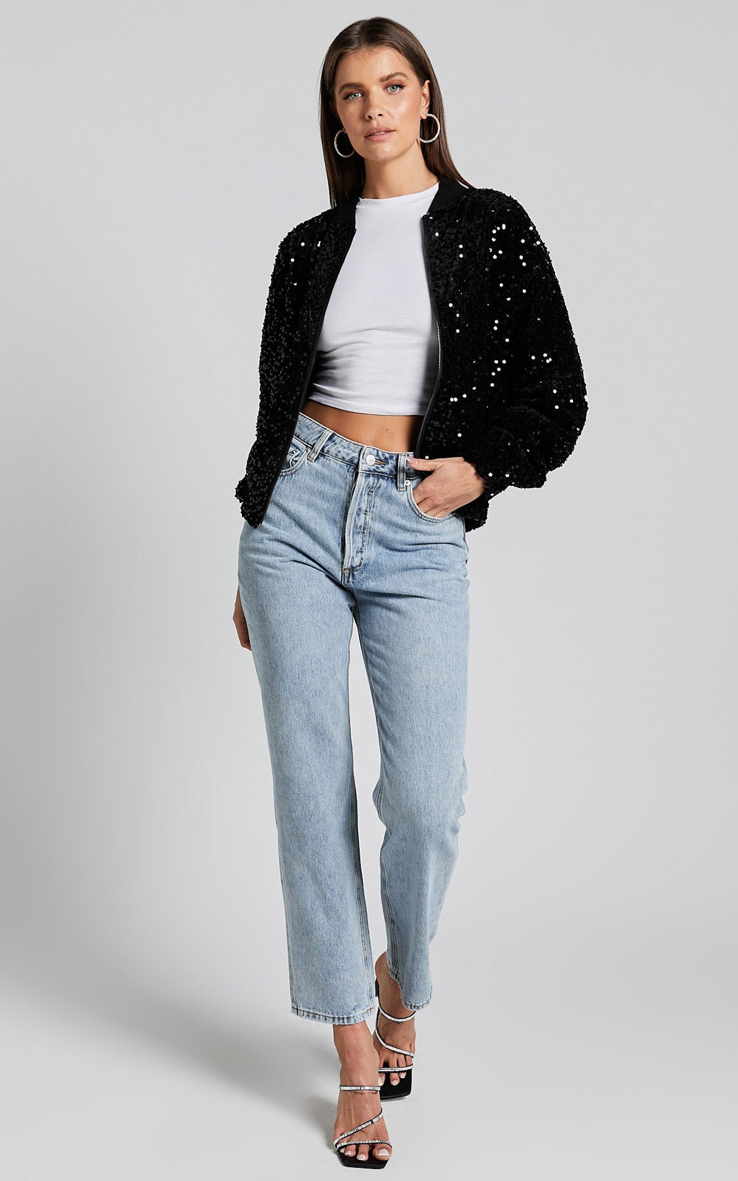 Poinsettia Jacket - Sequin Bomber in Black