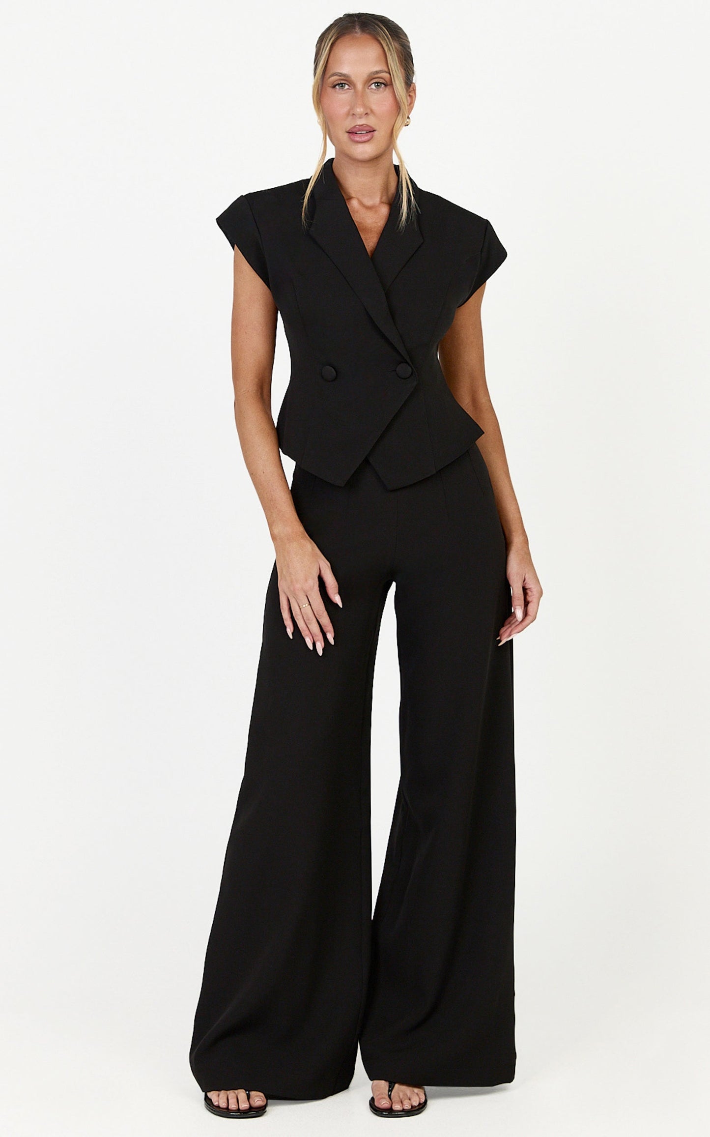 Poppy Pants - High Waist Darted Wide Leg Pants in Black