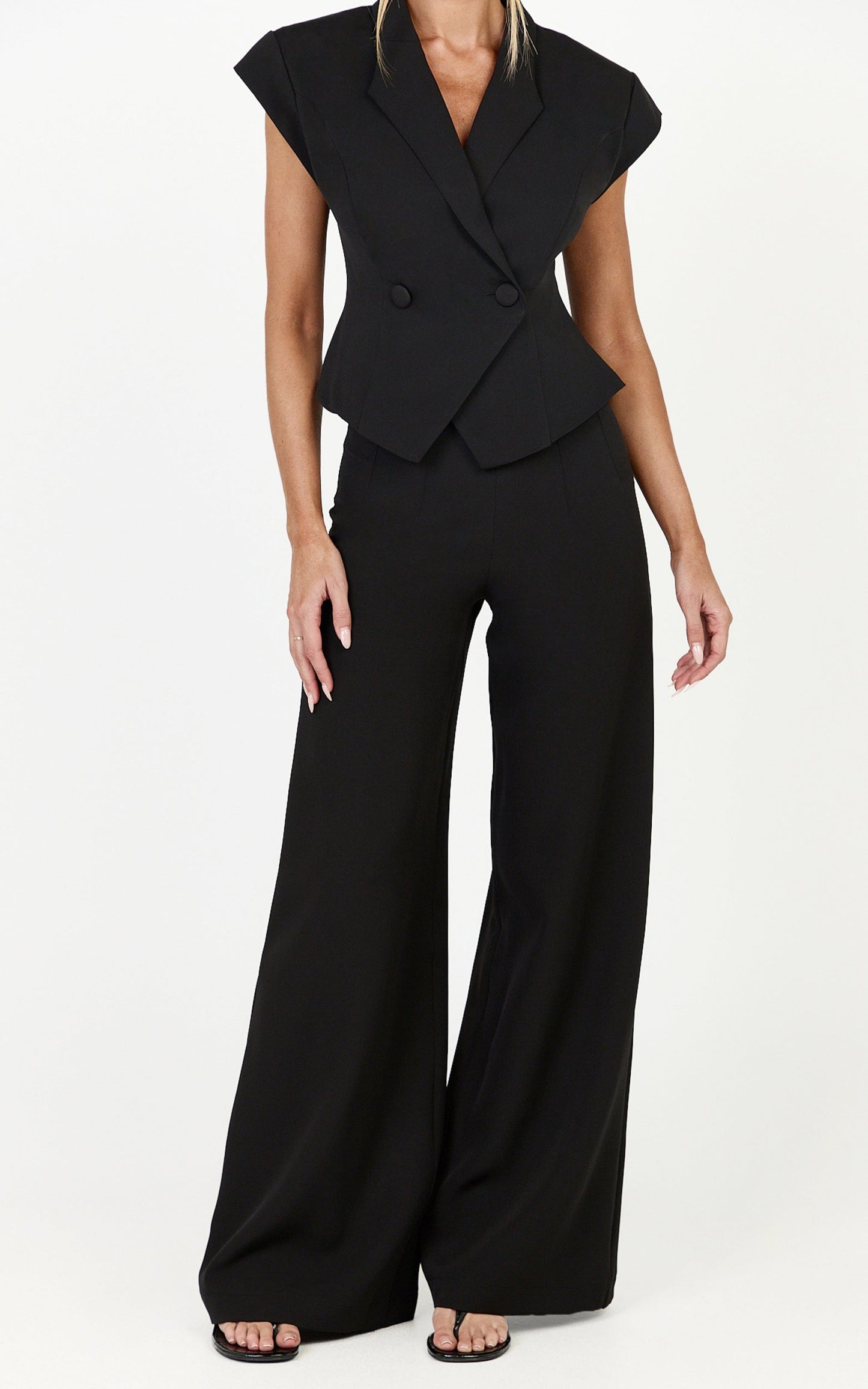 Poppy Pants - High Waist Darted Wide Leg Pants in Black
