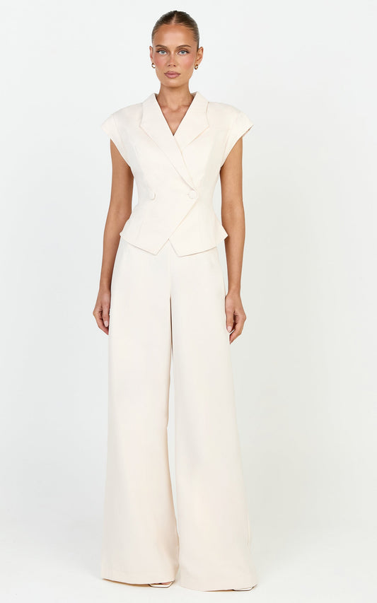Poppy Pants – High-Waist-Hose mit Abnähern und weitem Bein in Creme