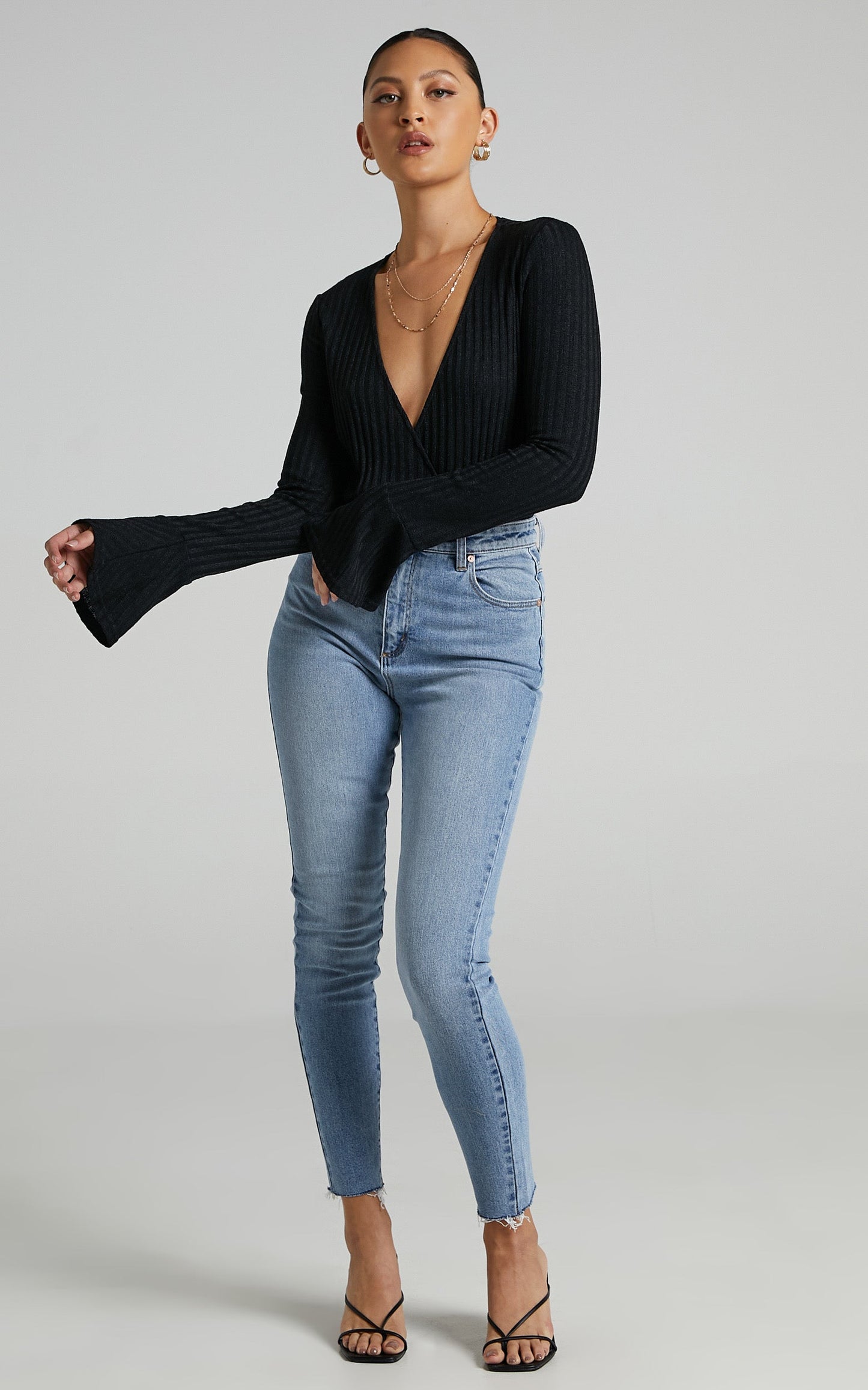 Portland Flare Sleeve Bodysuit in Black