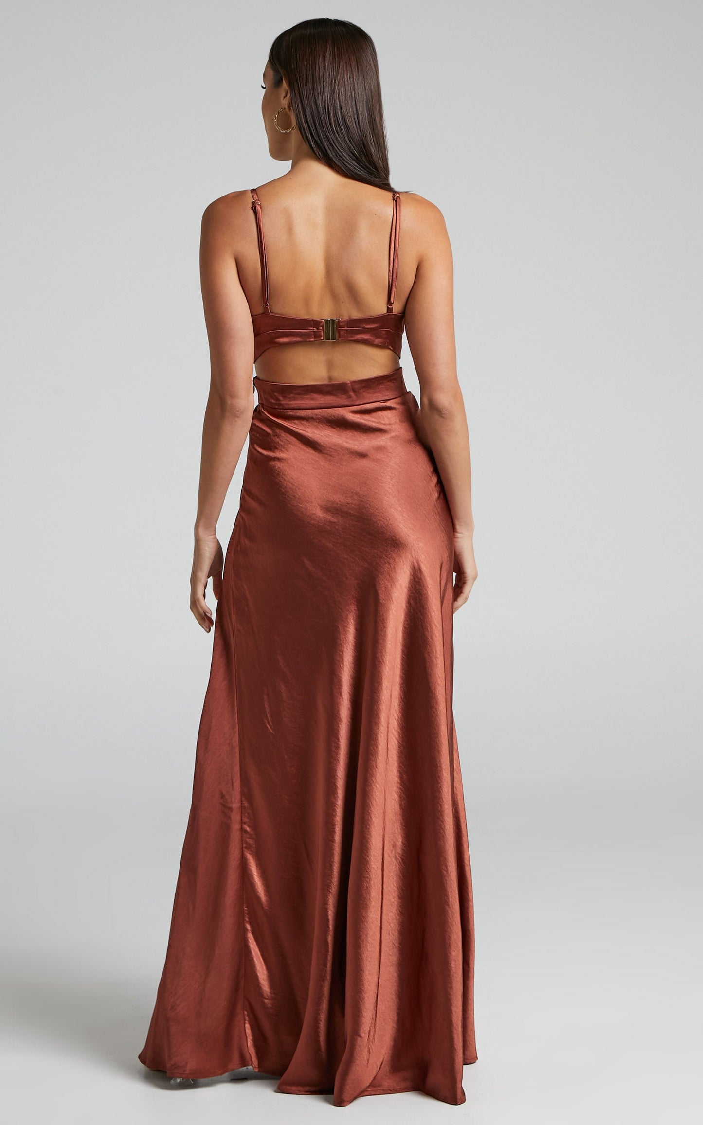 Precious Maxi Dress - Plunge Cut Out Double Split Dress in Bronze