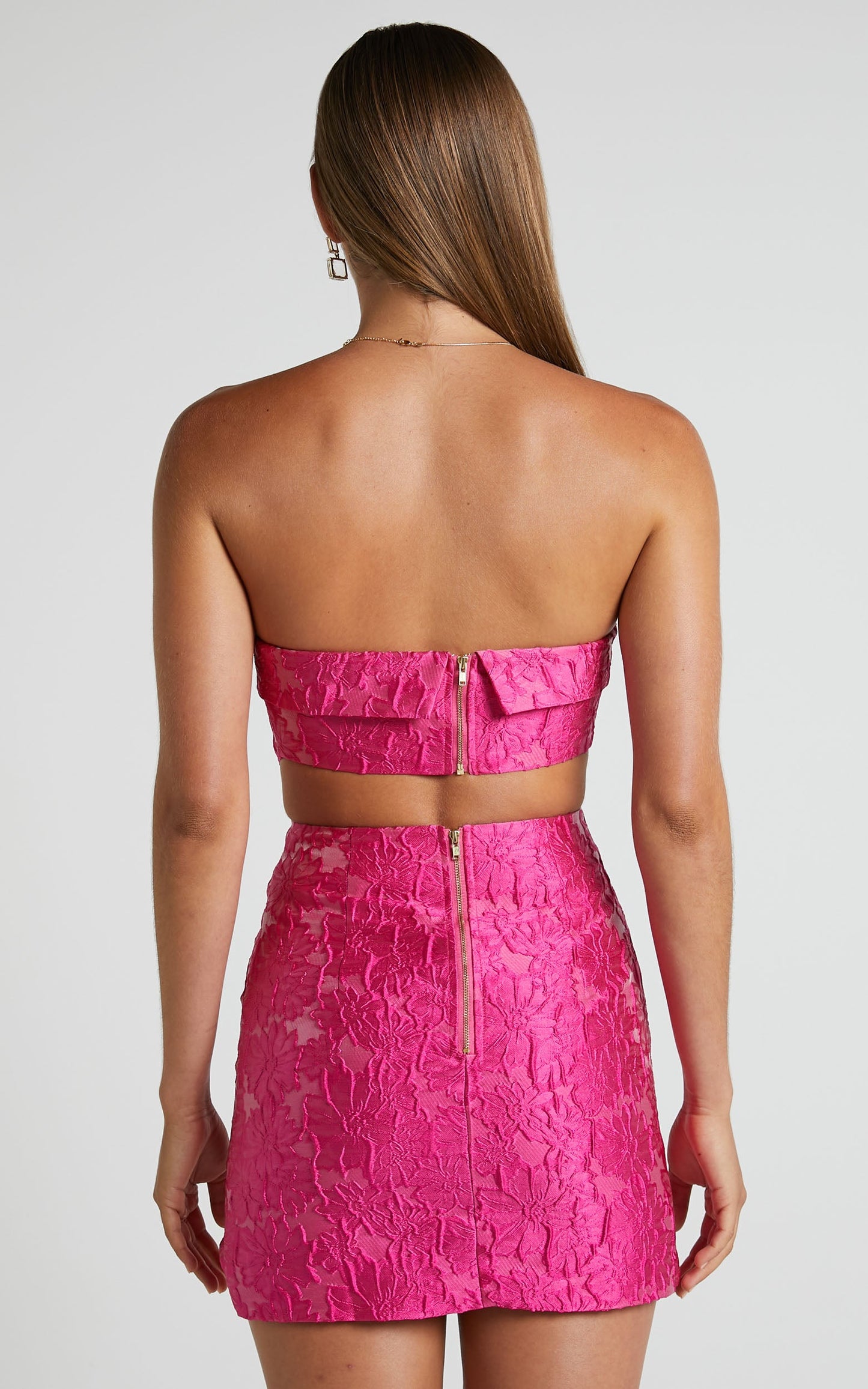 Prezanna Mini Dress - Strapless Bodycon Floral Dress in Fuchsia