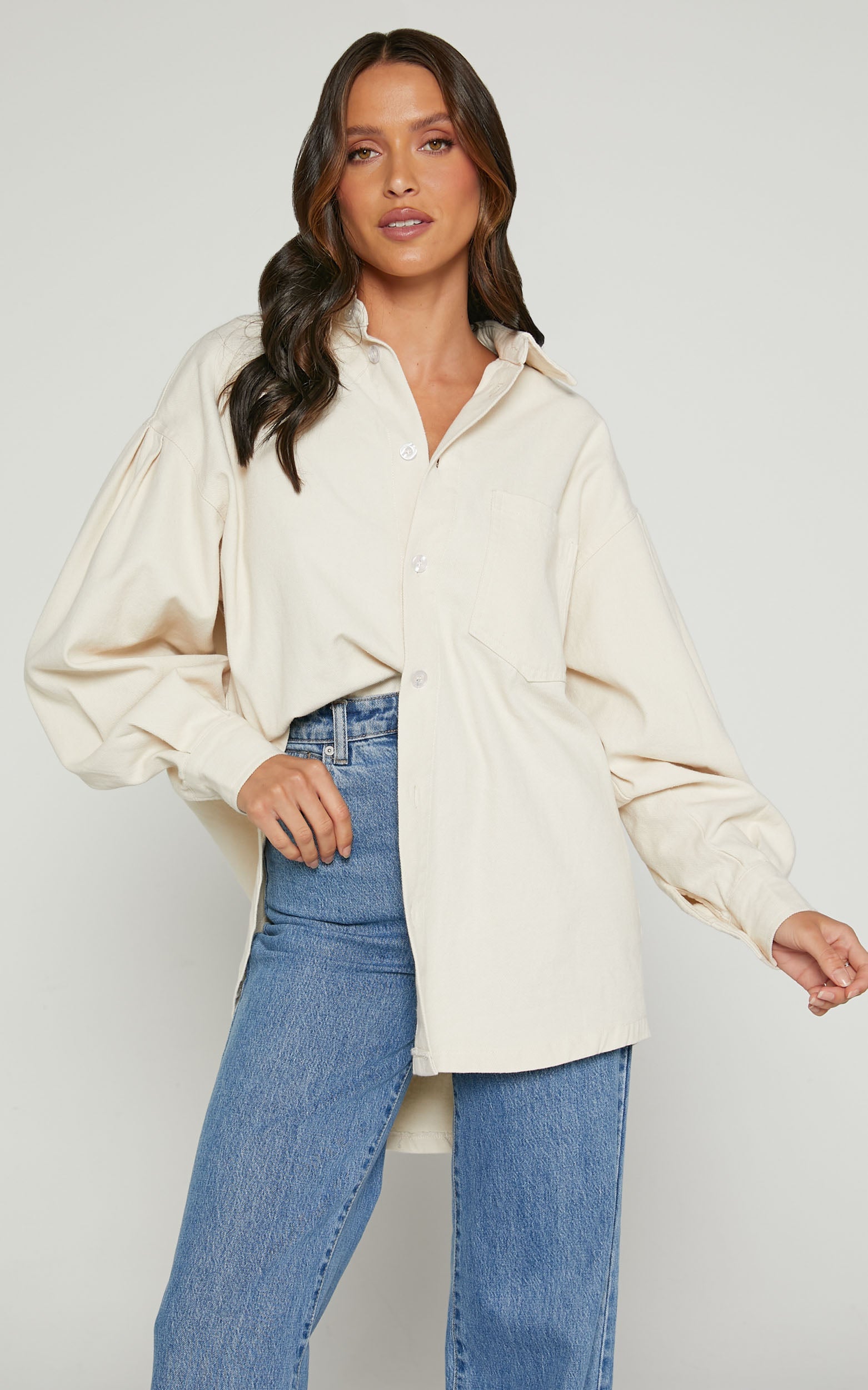 Prince Shirt - Button Up Long Sleeve Shirt in Beige