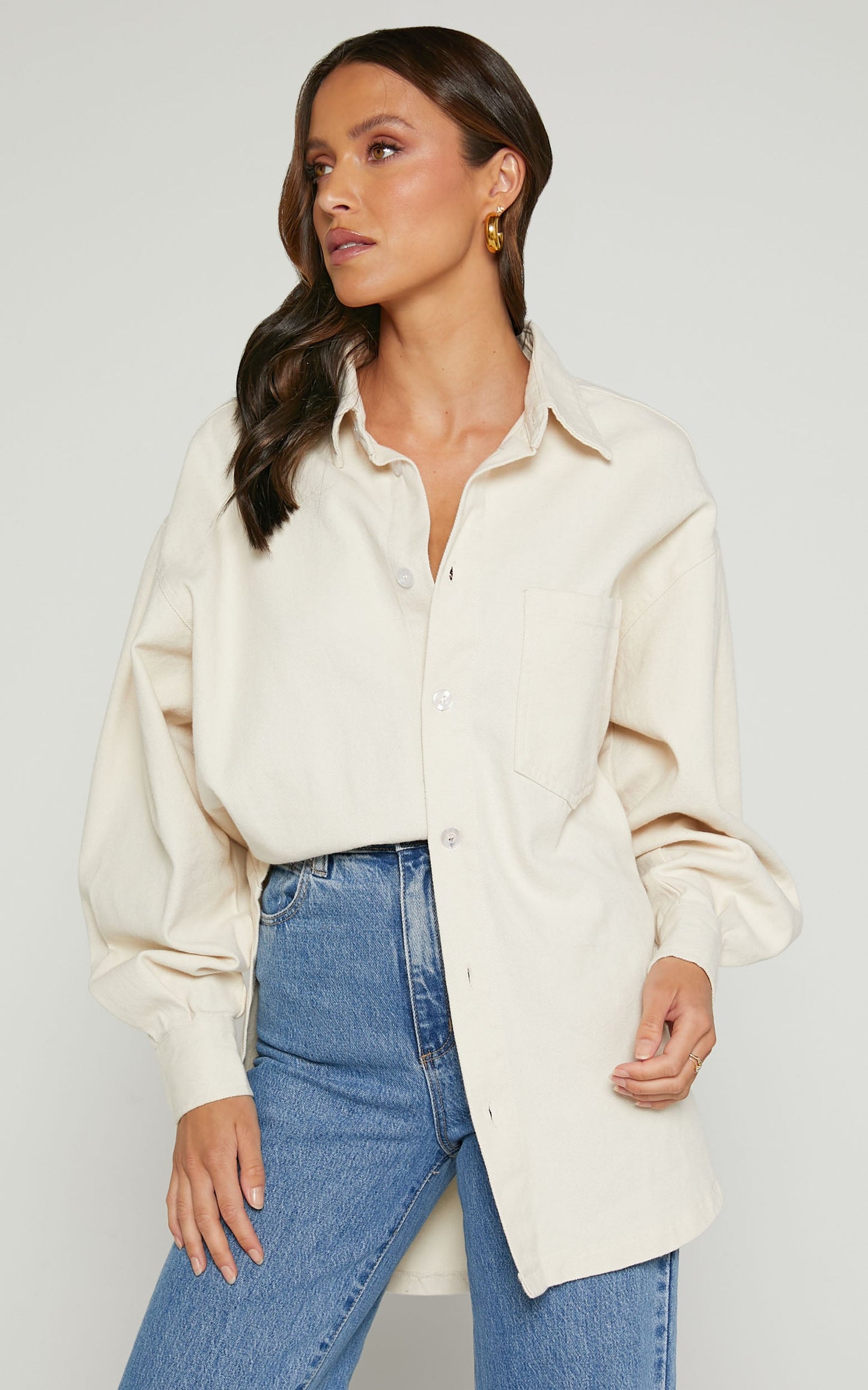 Prince Shirt - Button Up Long Sleeve Shirt in Beige